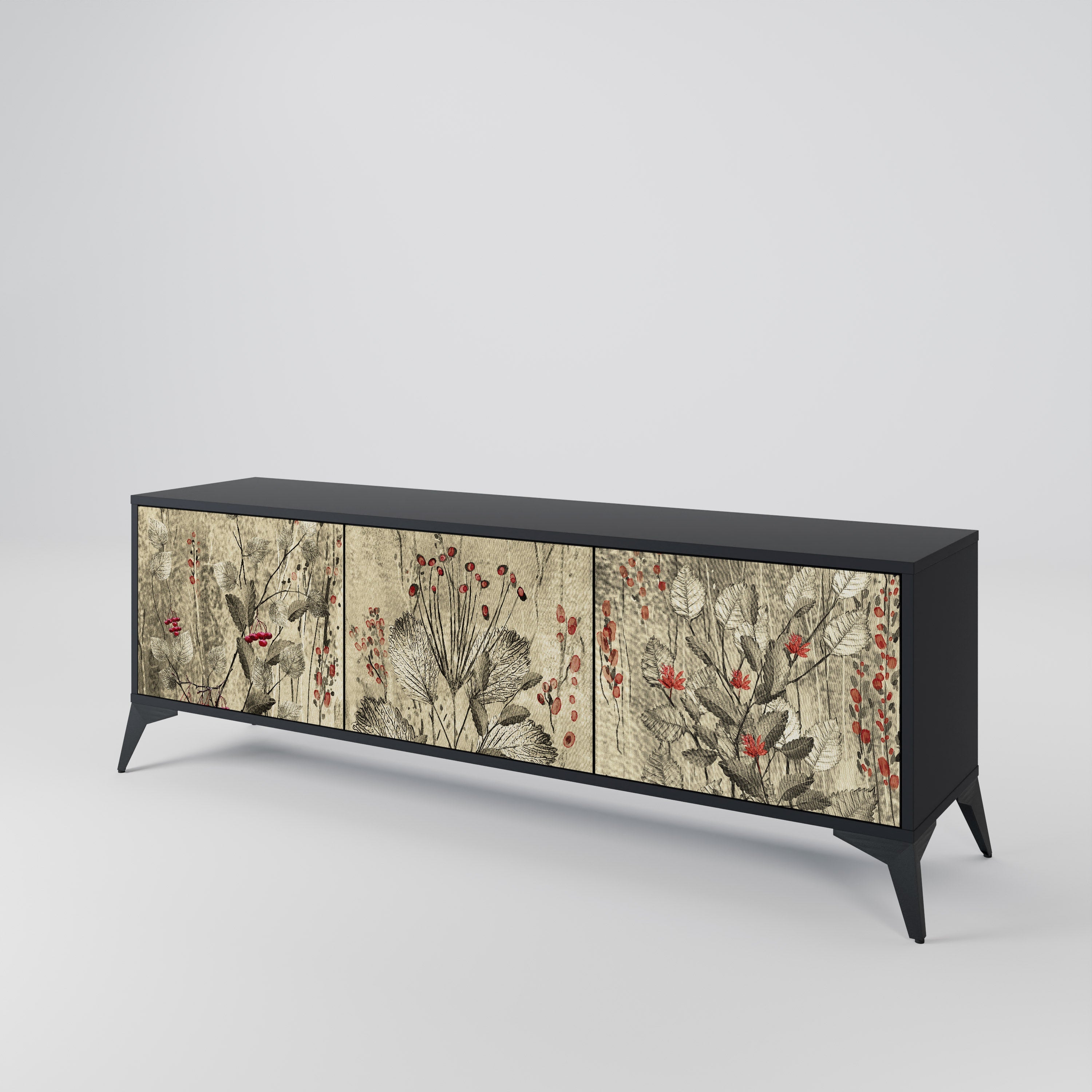 Meuble TV 3 portes HERBAL GRACE finition noire