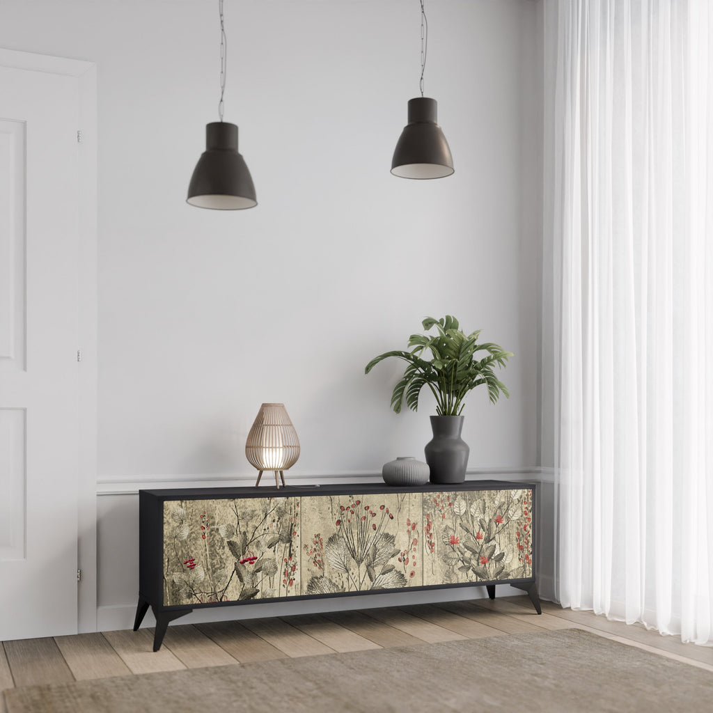 Meuble TV 3 portes HERBAL GRACE finition noire