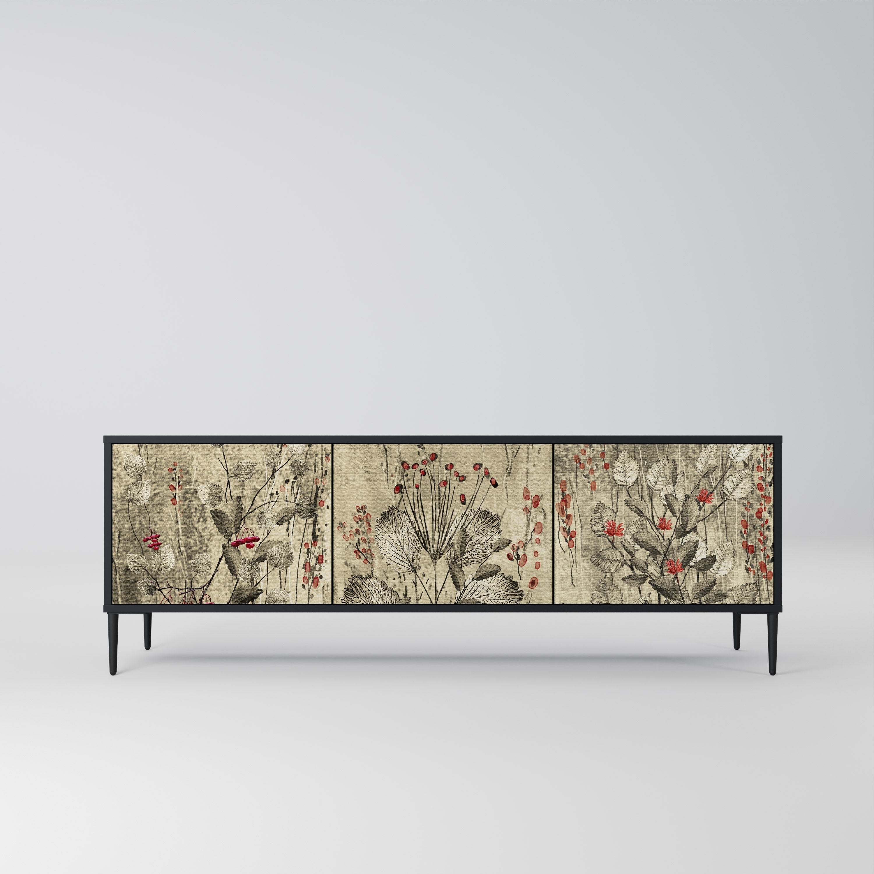 Meuble TV 3 portes HERBAL GRACE finition noire