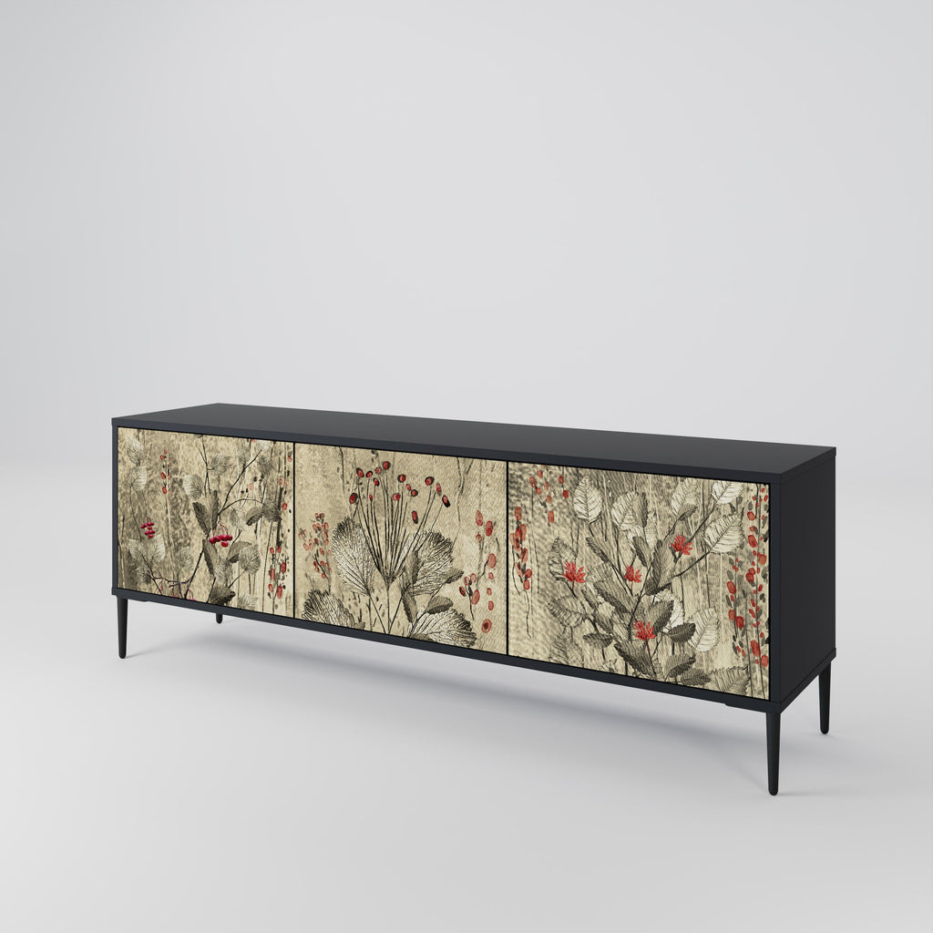 Meuble TV 3 portes HERBAL GRACE finition noire