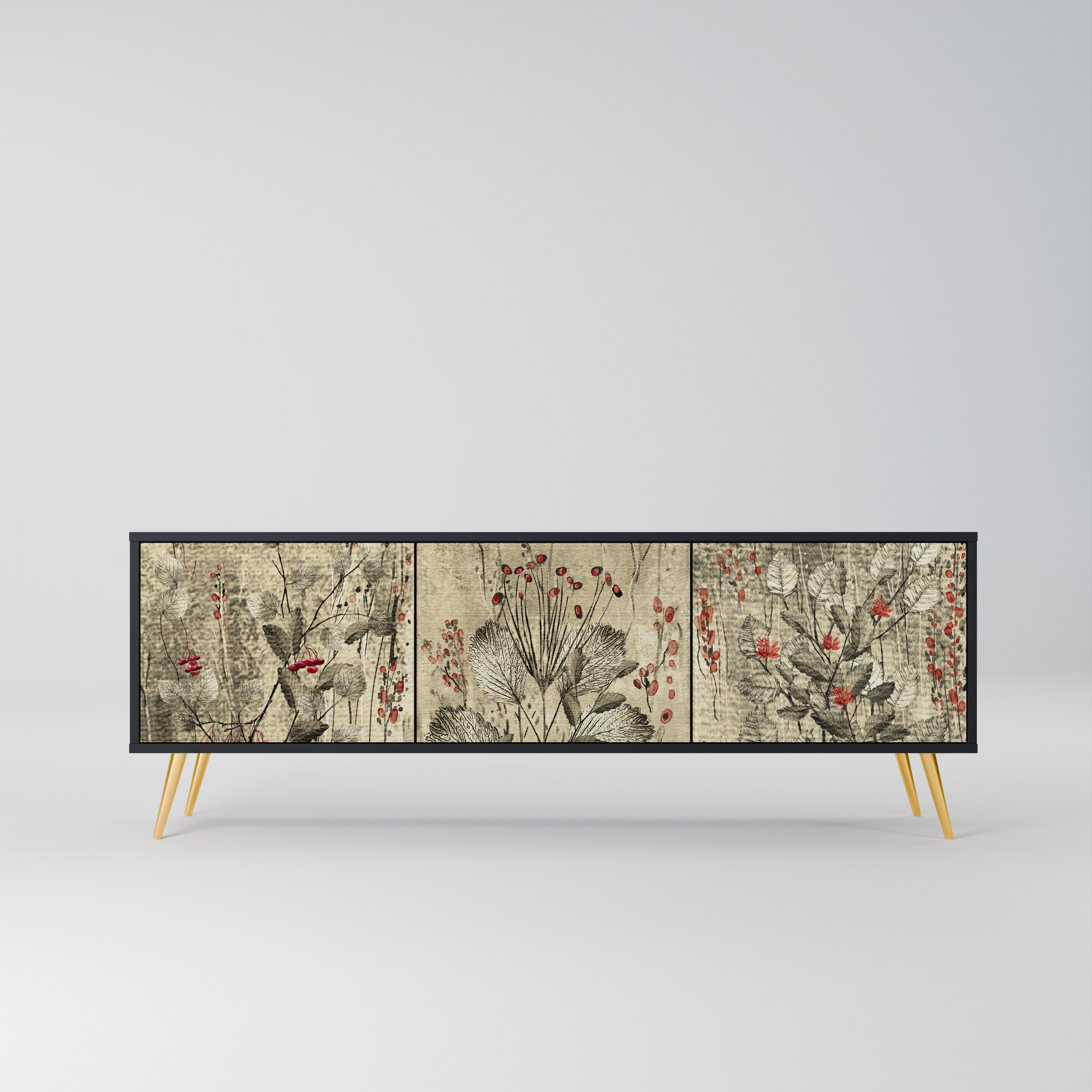 Meuble TV 3 portes HERBAL GRACE finition noire