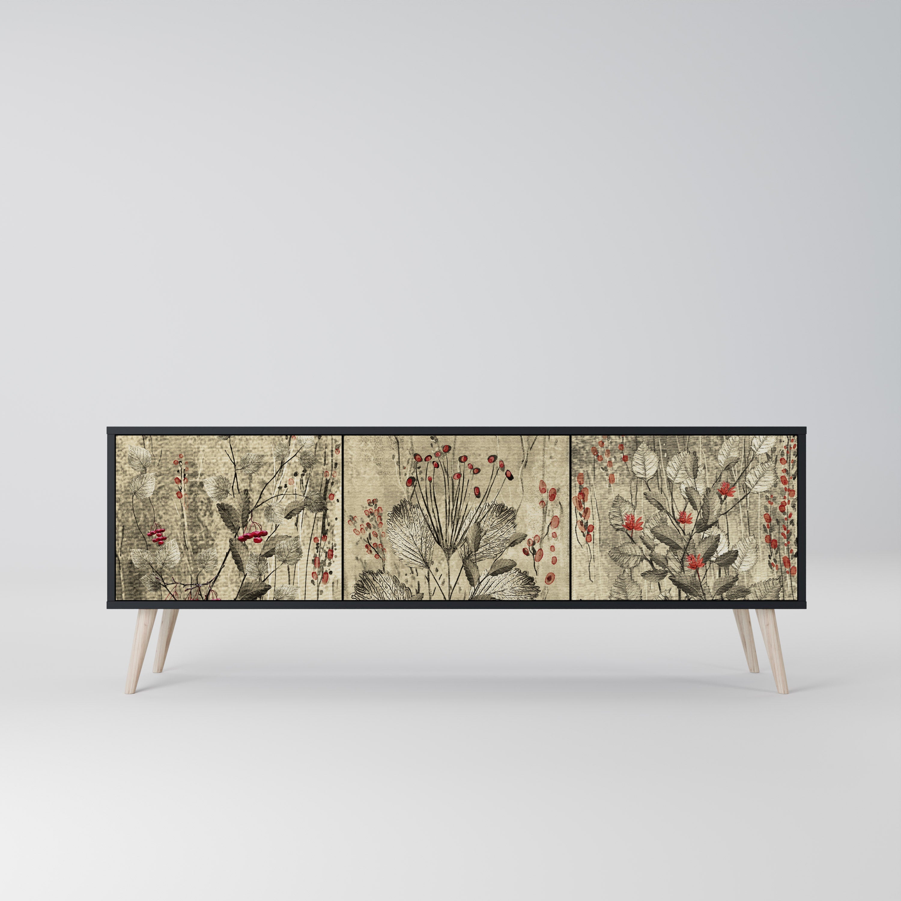 Meuble TV 3 portes HERBAL GRACE finition noire