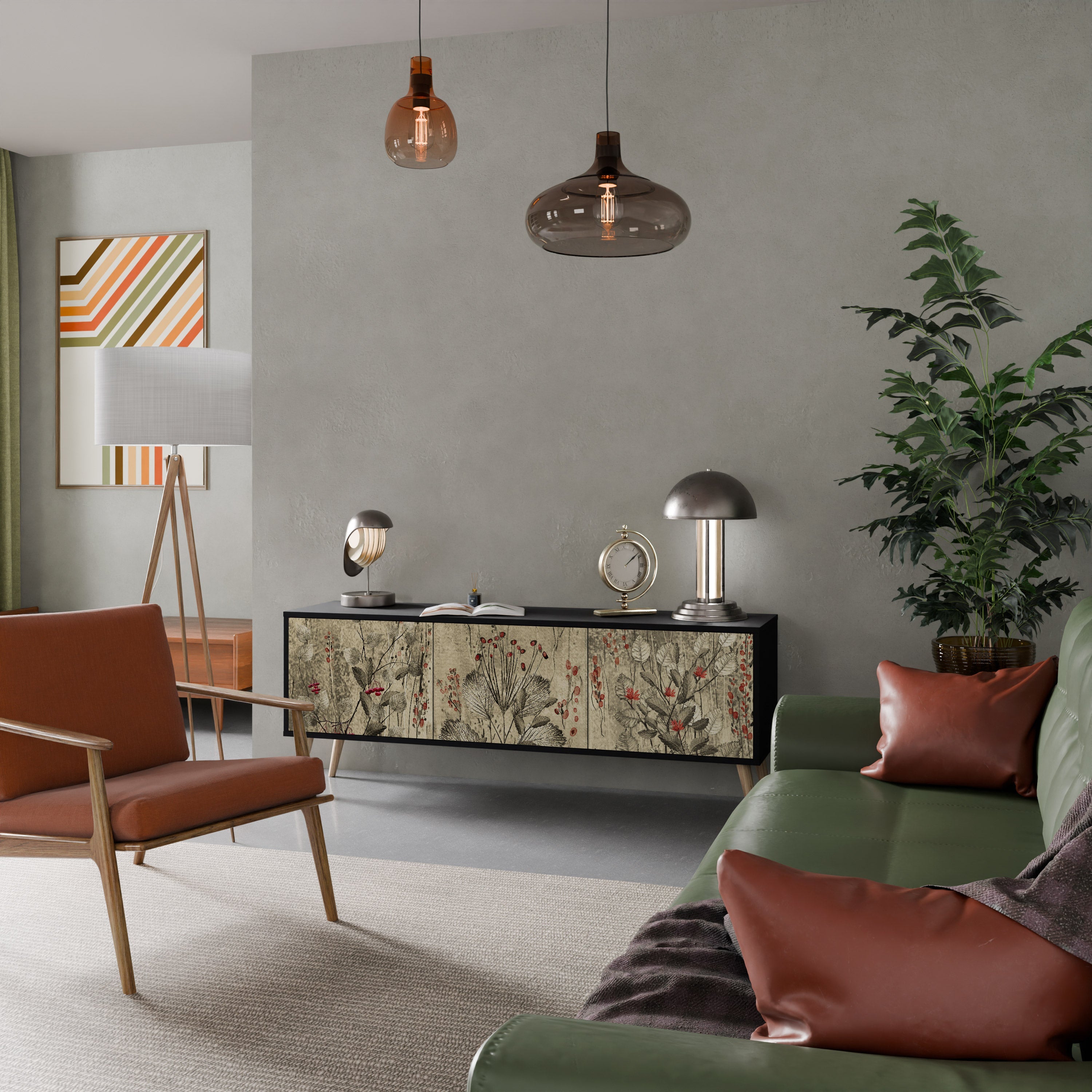 Meuble TV 3 portes HERBAL GRACE finition noire