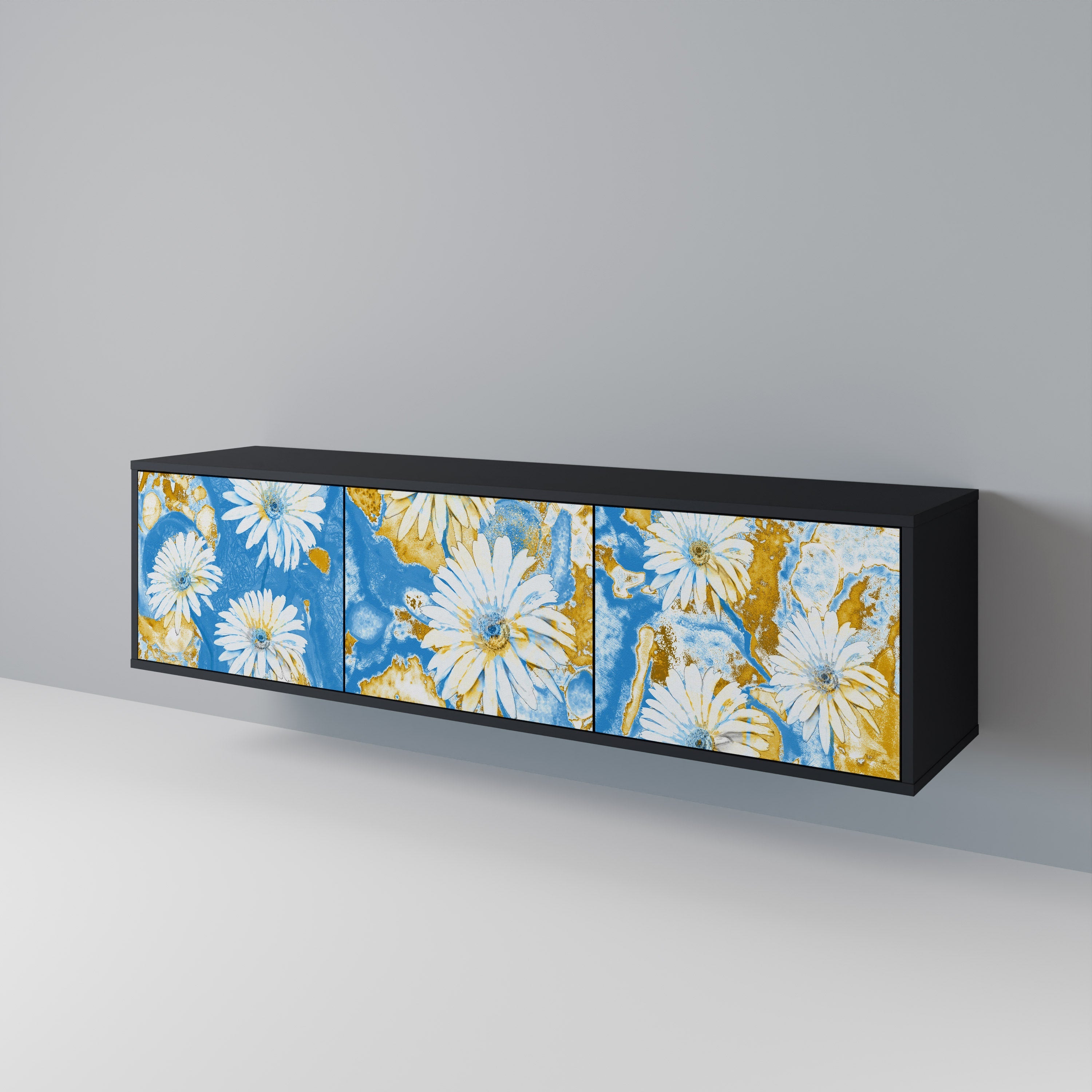 Meuble TV 3 portes DAISY LUXE finition noire