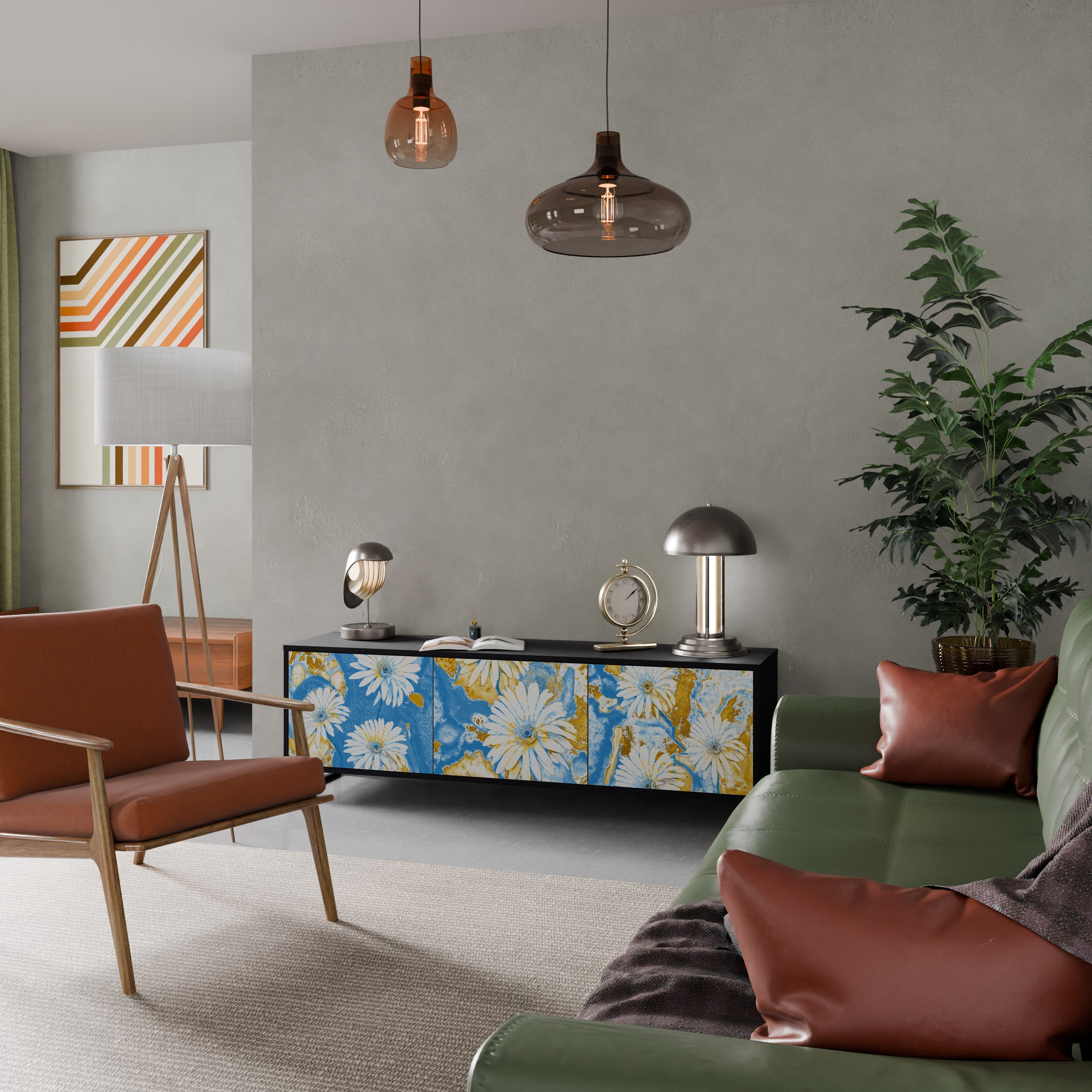 Meuble TV 3 portes DAISY LUXE finition noire