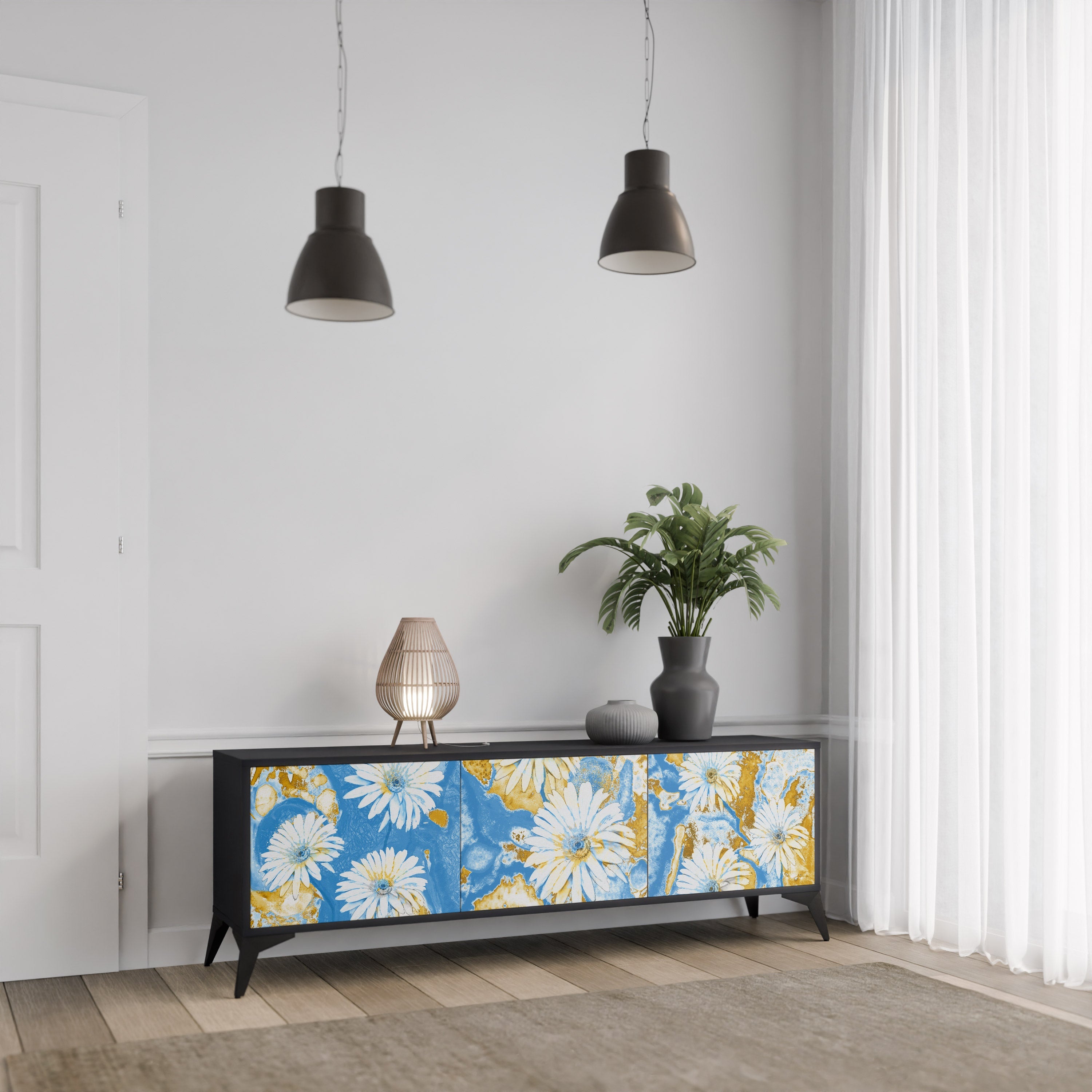 Meuble TV 3 portes DAISY LUXE finition noire