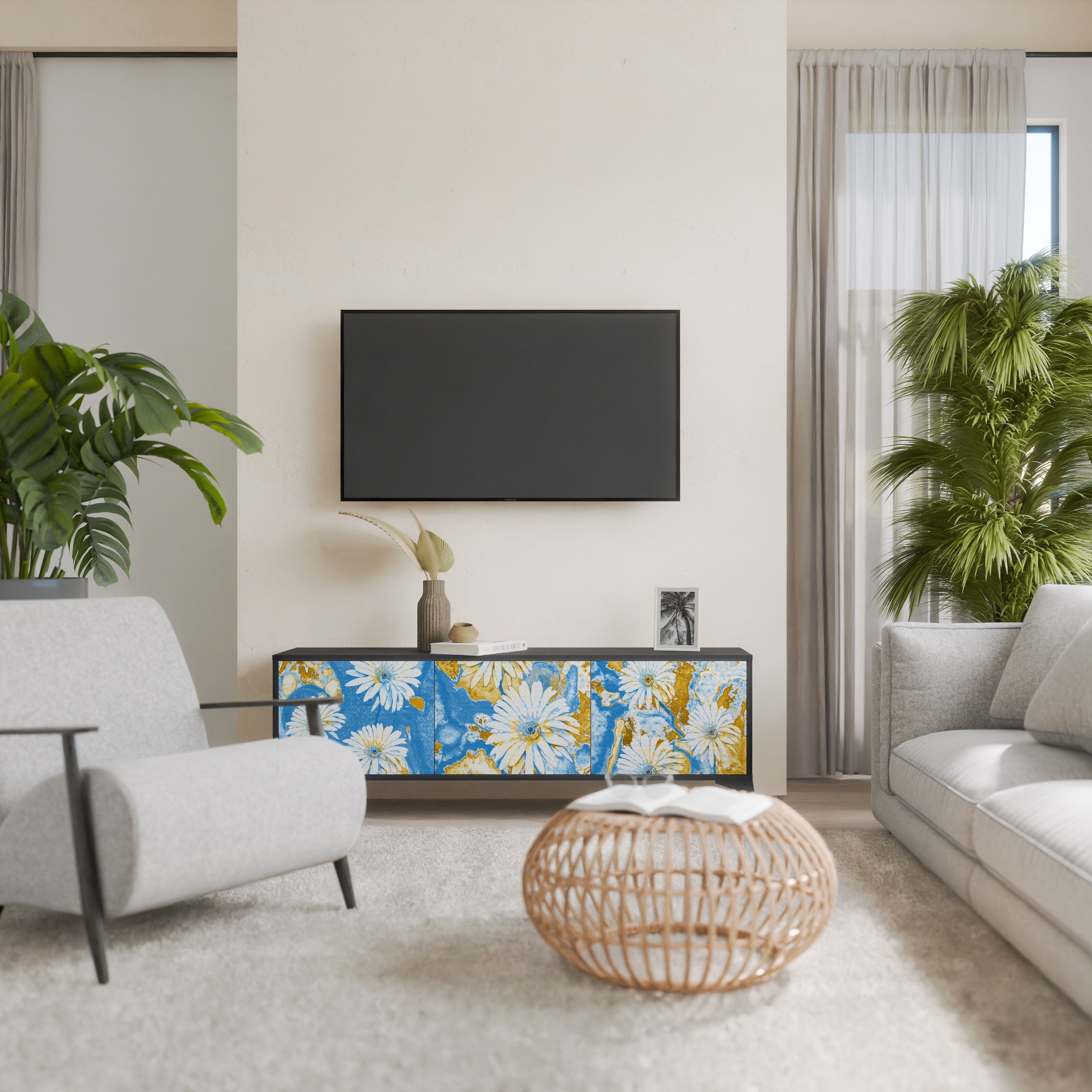 Meuble TV 3 portes DAISY LUXE finition noire