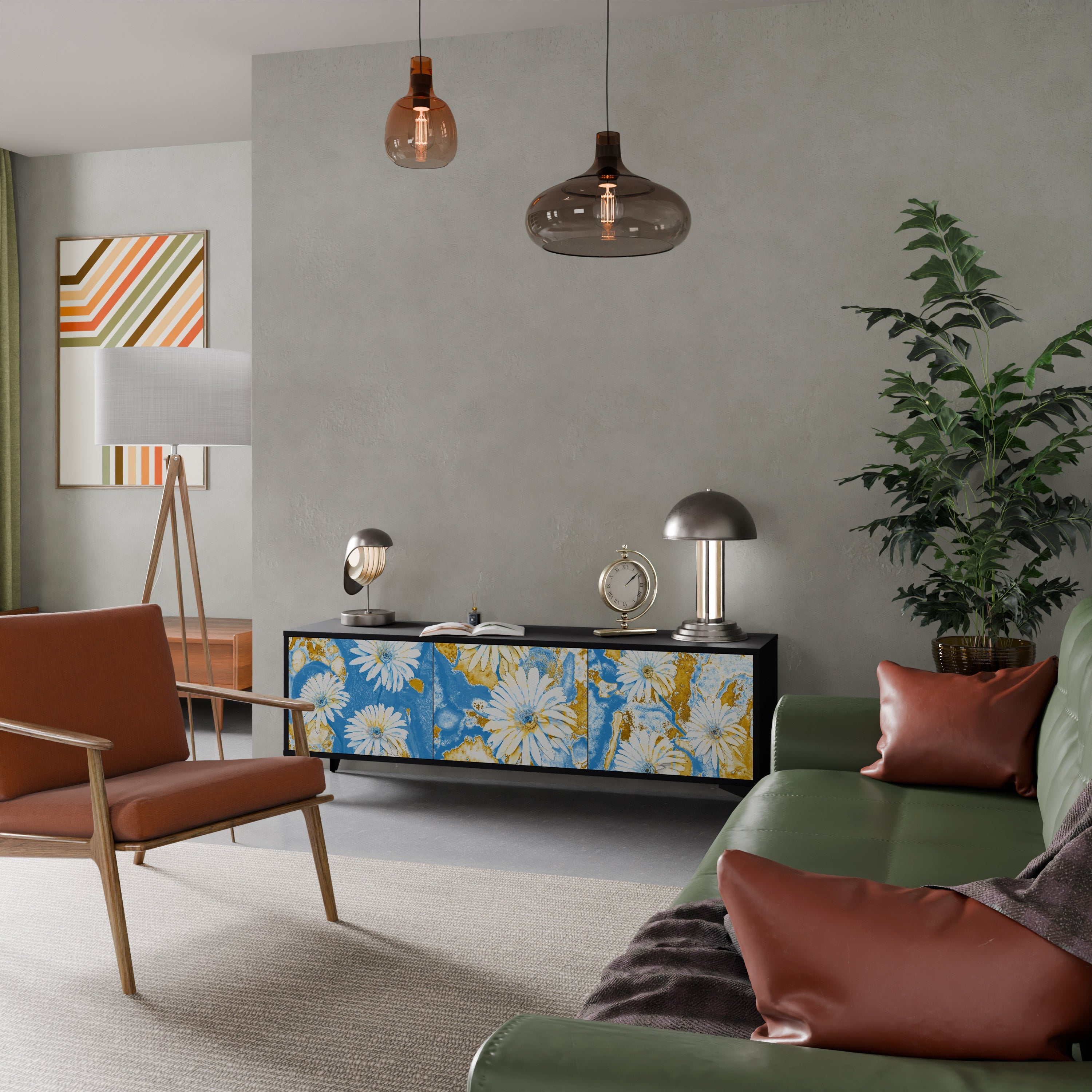 Meuble TV 3 portes DAISY LUXE finition noire