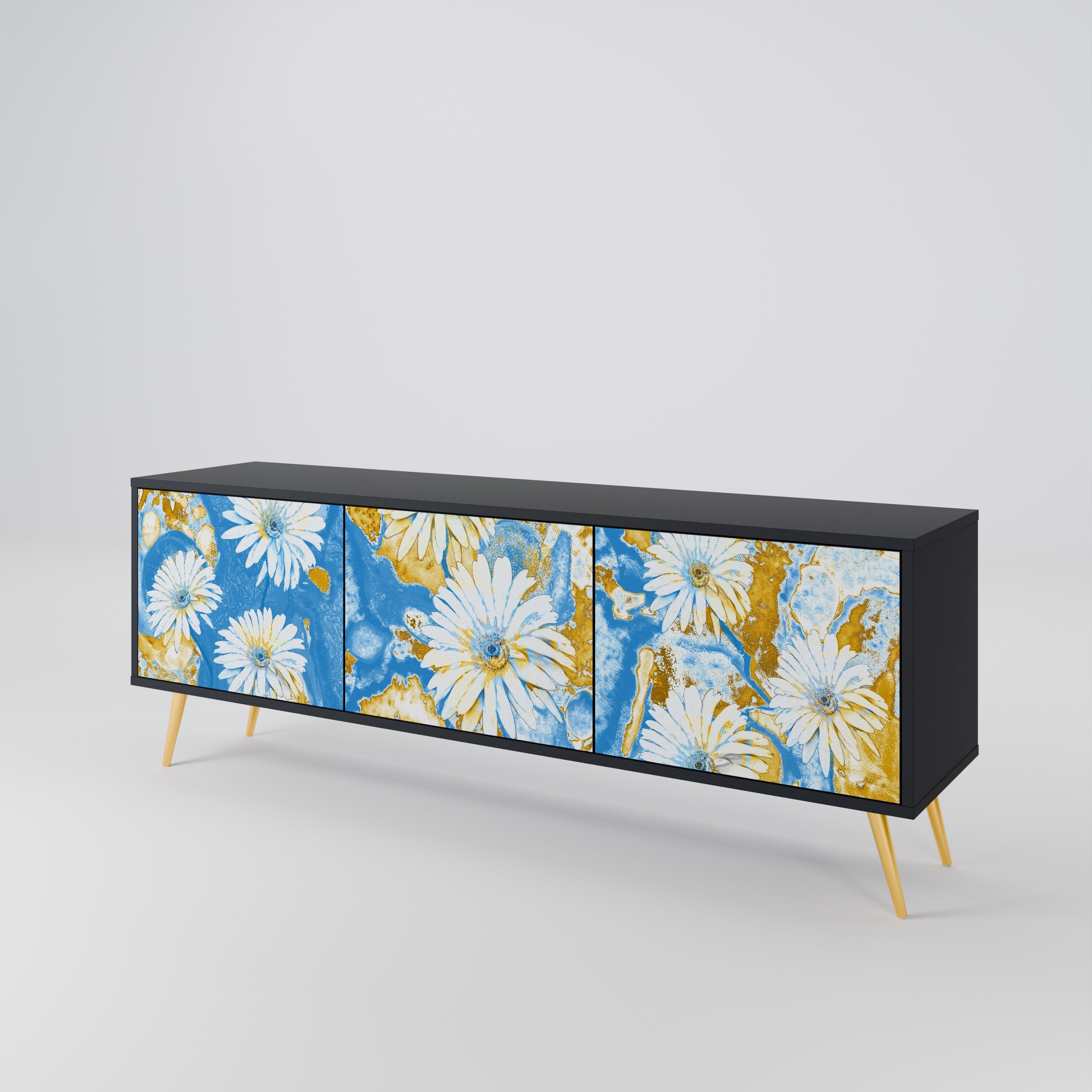 Meuble TV 3 portes DAISY LUXE finition noire