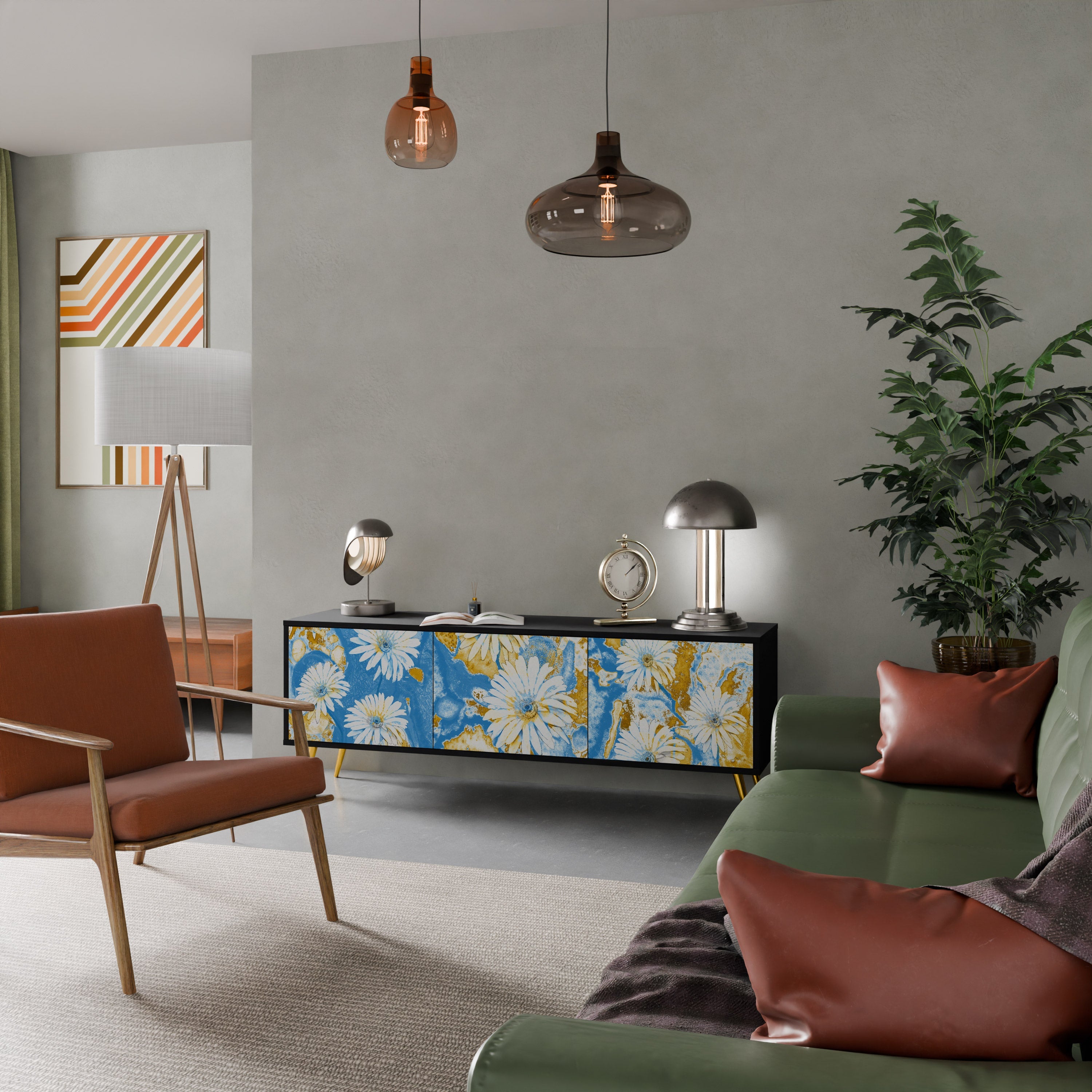 Meuble TV 3 portes DAISY LUXE finition noire