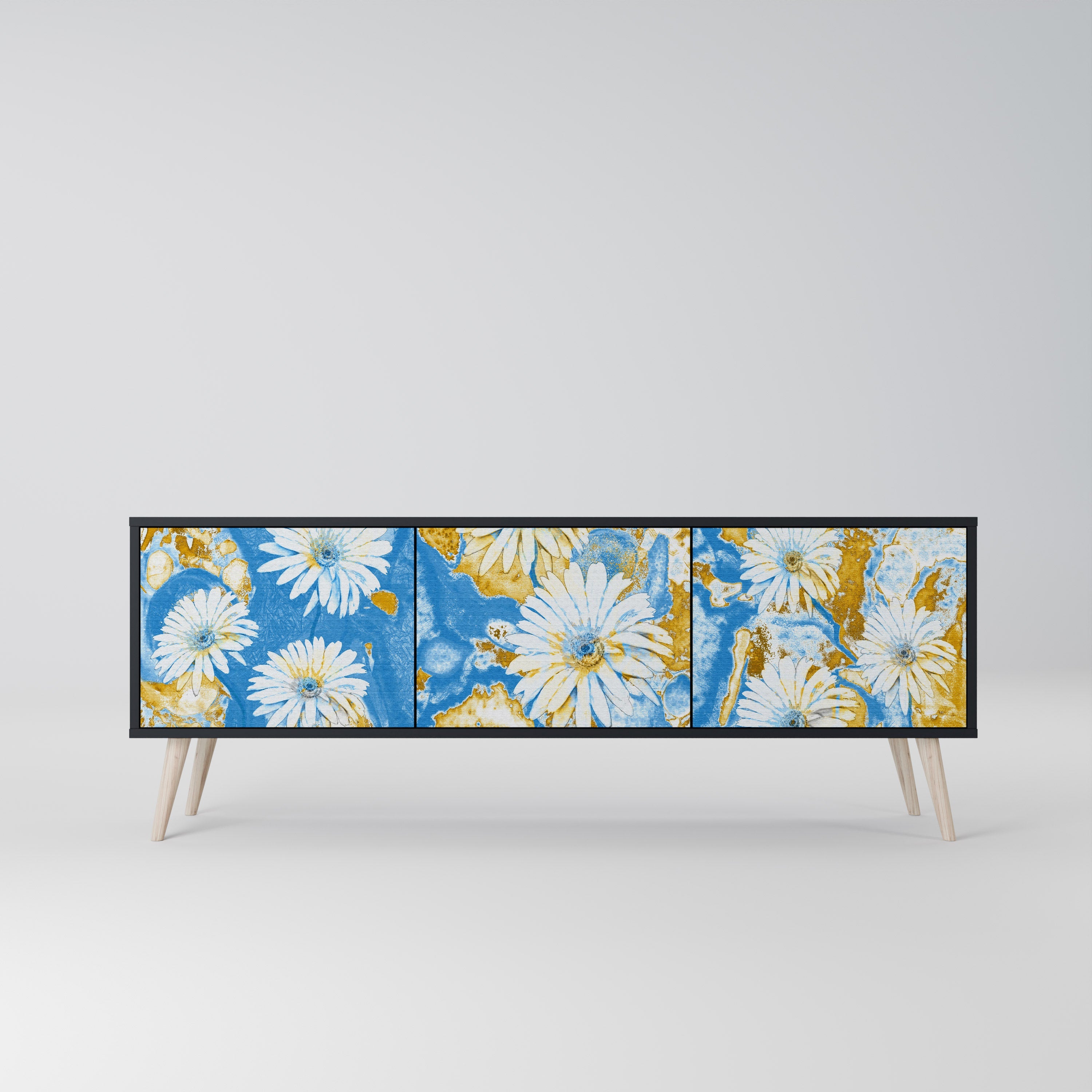 Meuble TV 3 portes DAISY LUXE finition noire