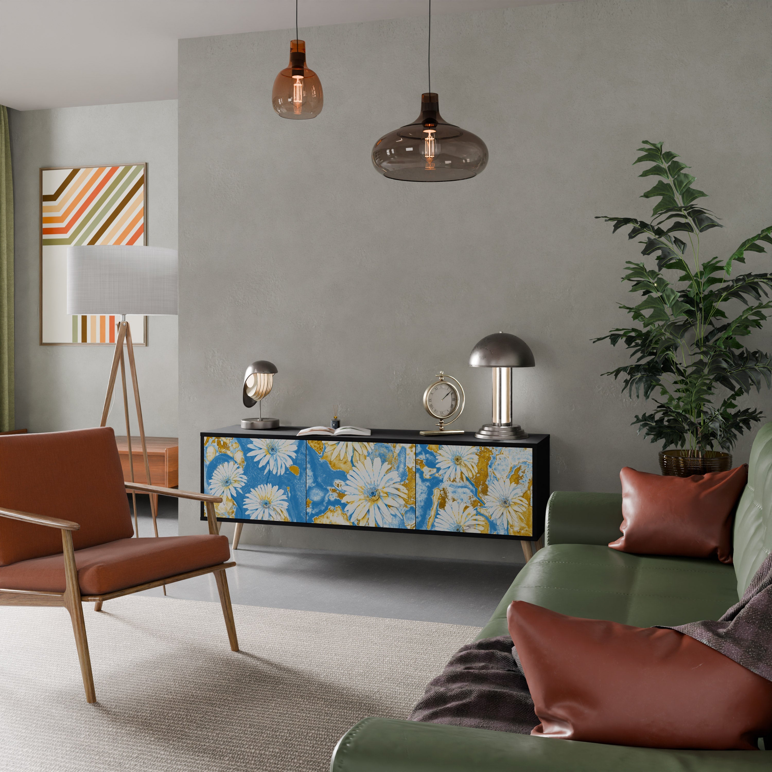 Meuble TV 3 portes DAISY LUXE finition noire