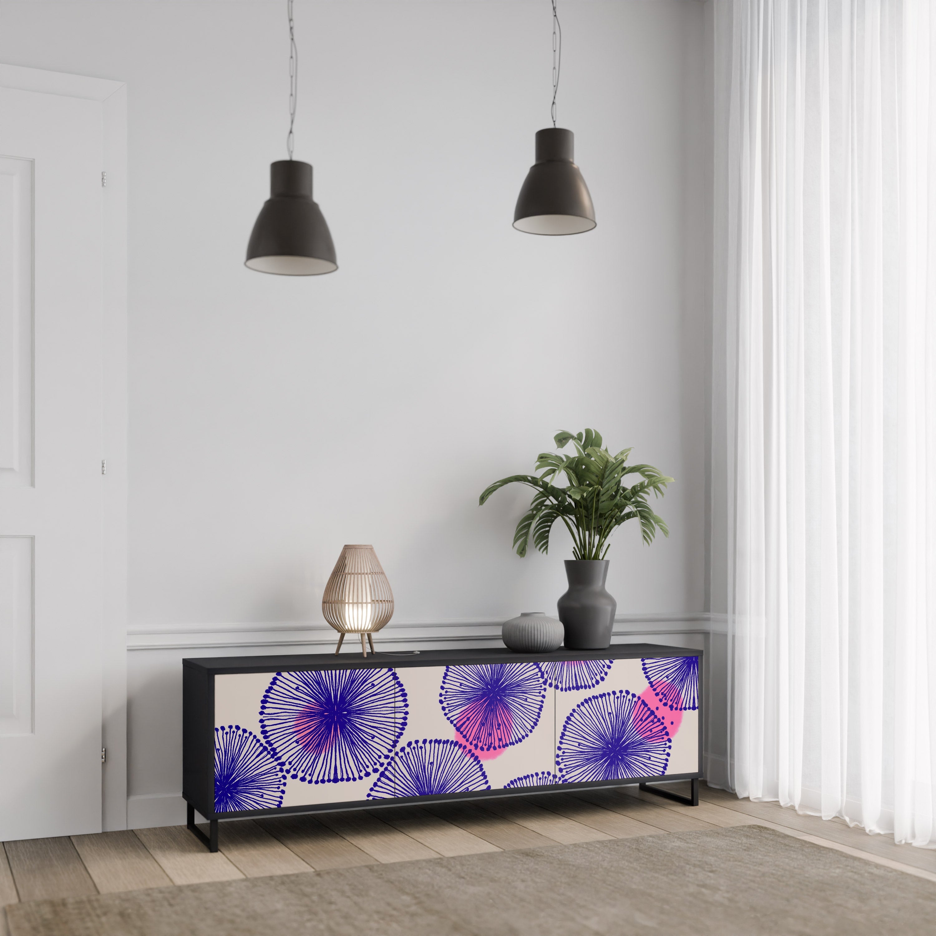 Meuble TV 3 portes MAGIC NATURE finition noire