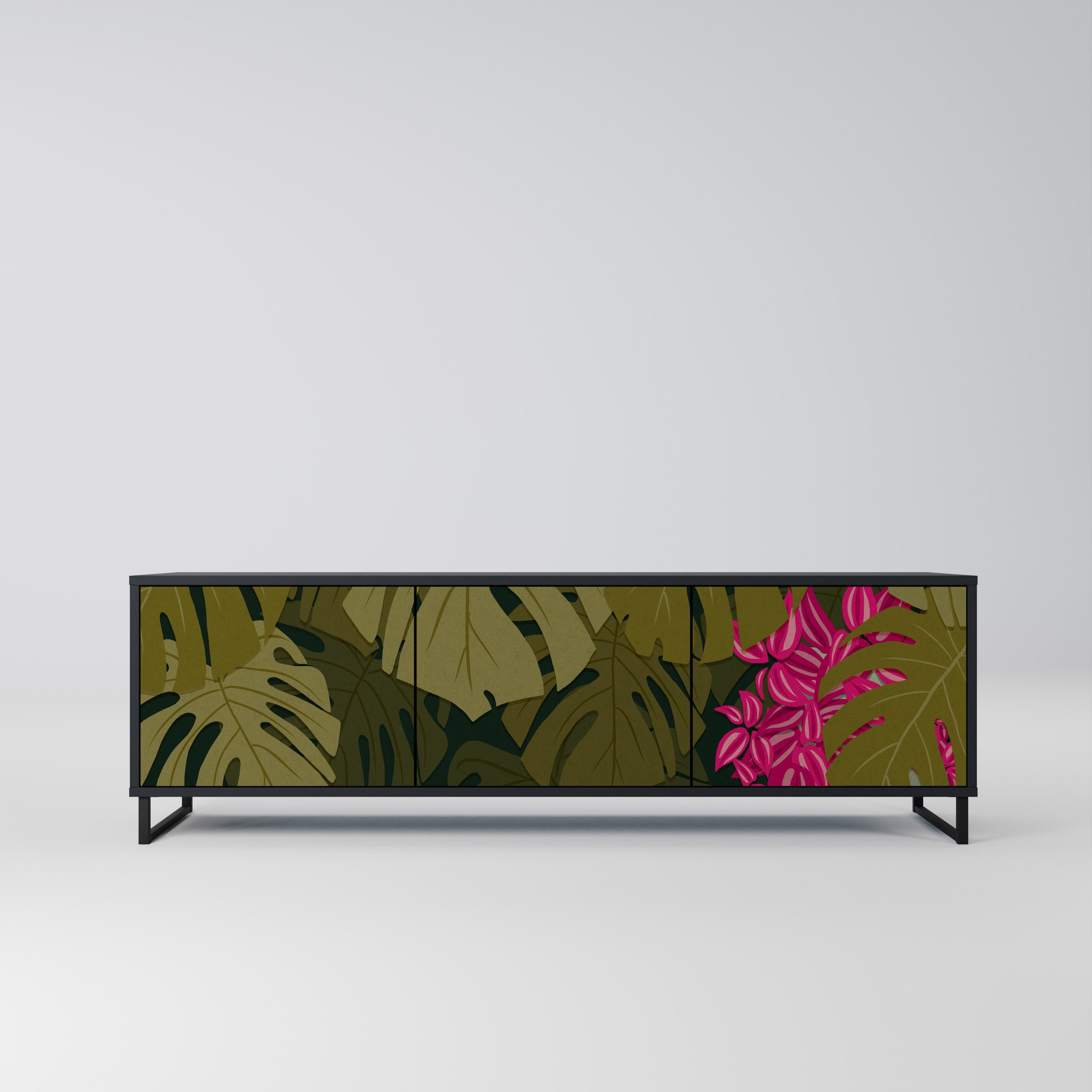 Meuble TV 3 portes TROPICAL BEAUTY en finition noire