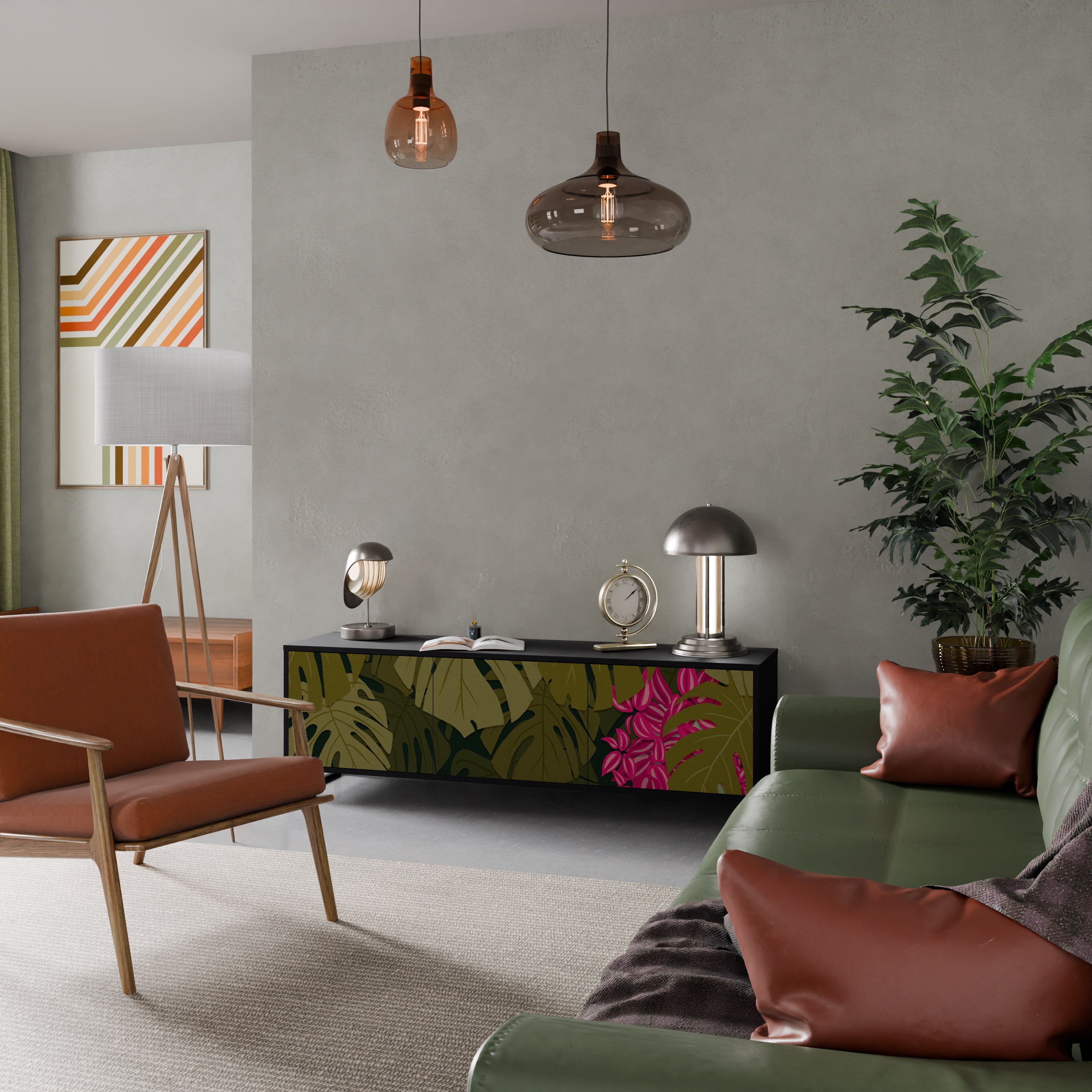 Meuble TV 3 portes TROPICAL BEAUTY en finition noire