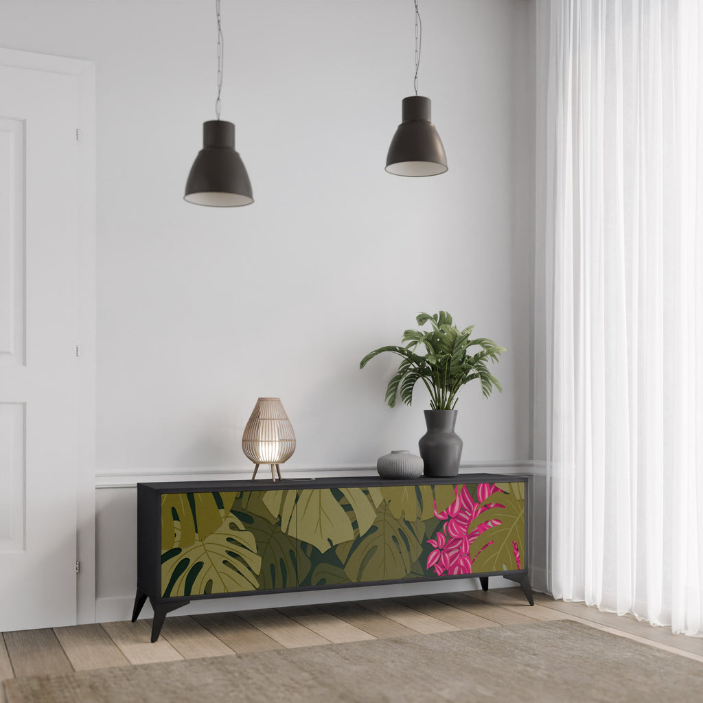 Meuble TV 3 portes TROPICAL BEAUTY en finition noire