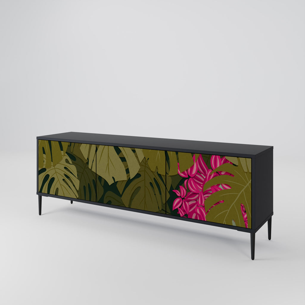 Meuble TV 3 portes TROPICAL BEAUTY en finition noire