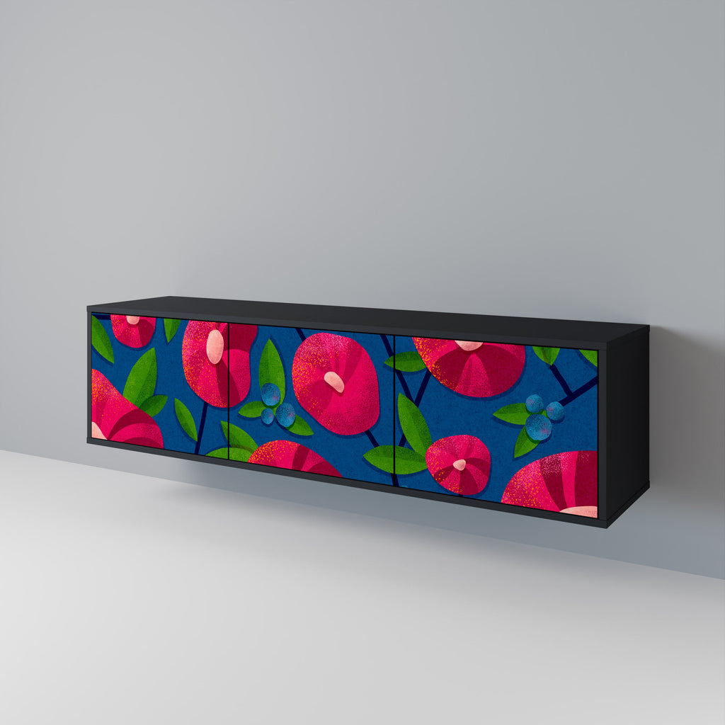 Meuble TV 3 portes SPRING THOUGHTS en finition noire