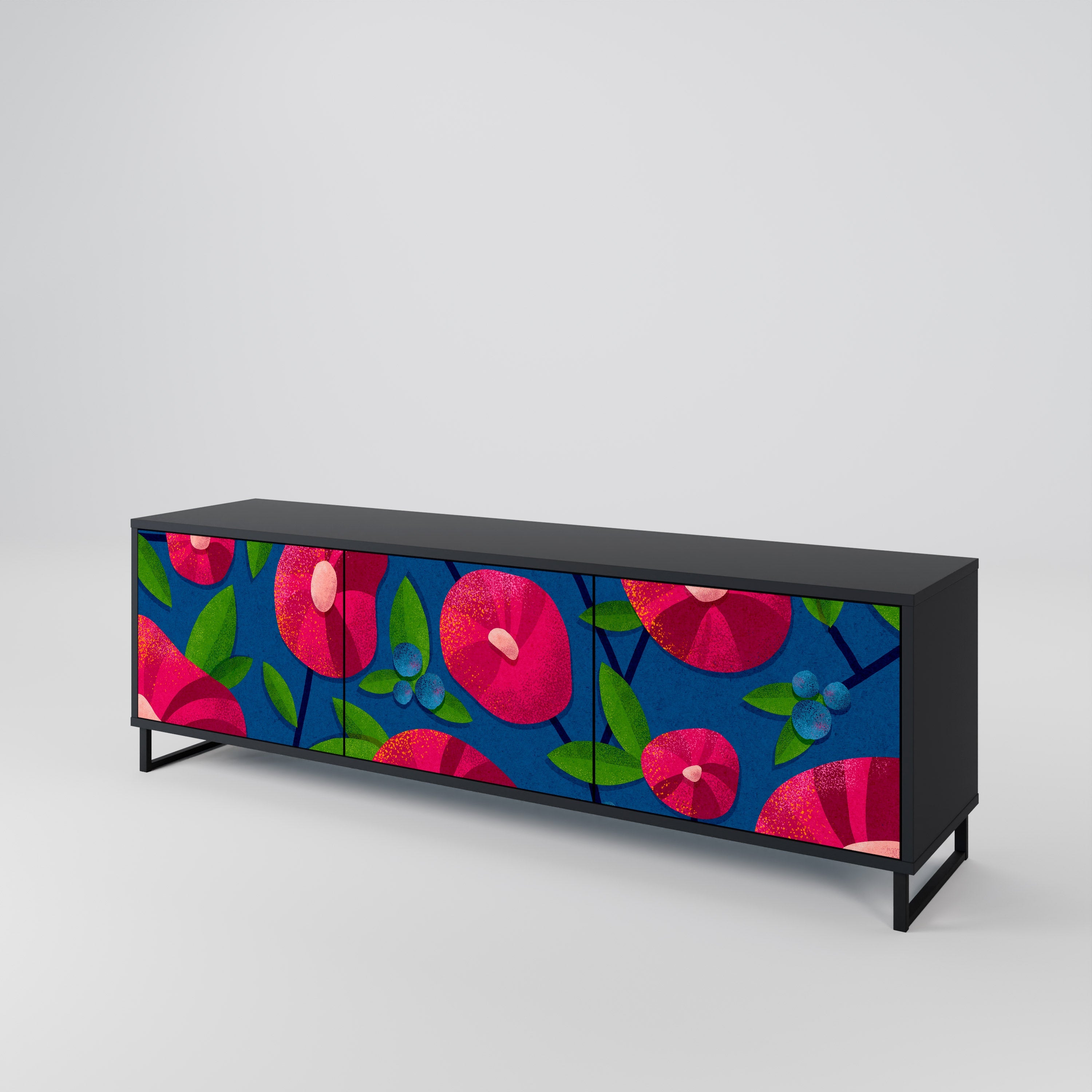 Meuble TV 3 portes SPRING THOUGHTS en finition noire