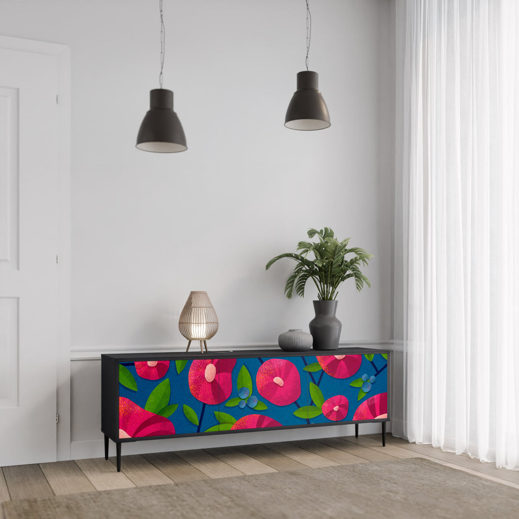 Meuble TV 3 portes SPRING THOUGHTS en finition noire