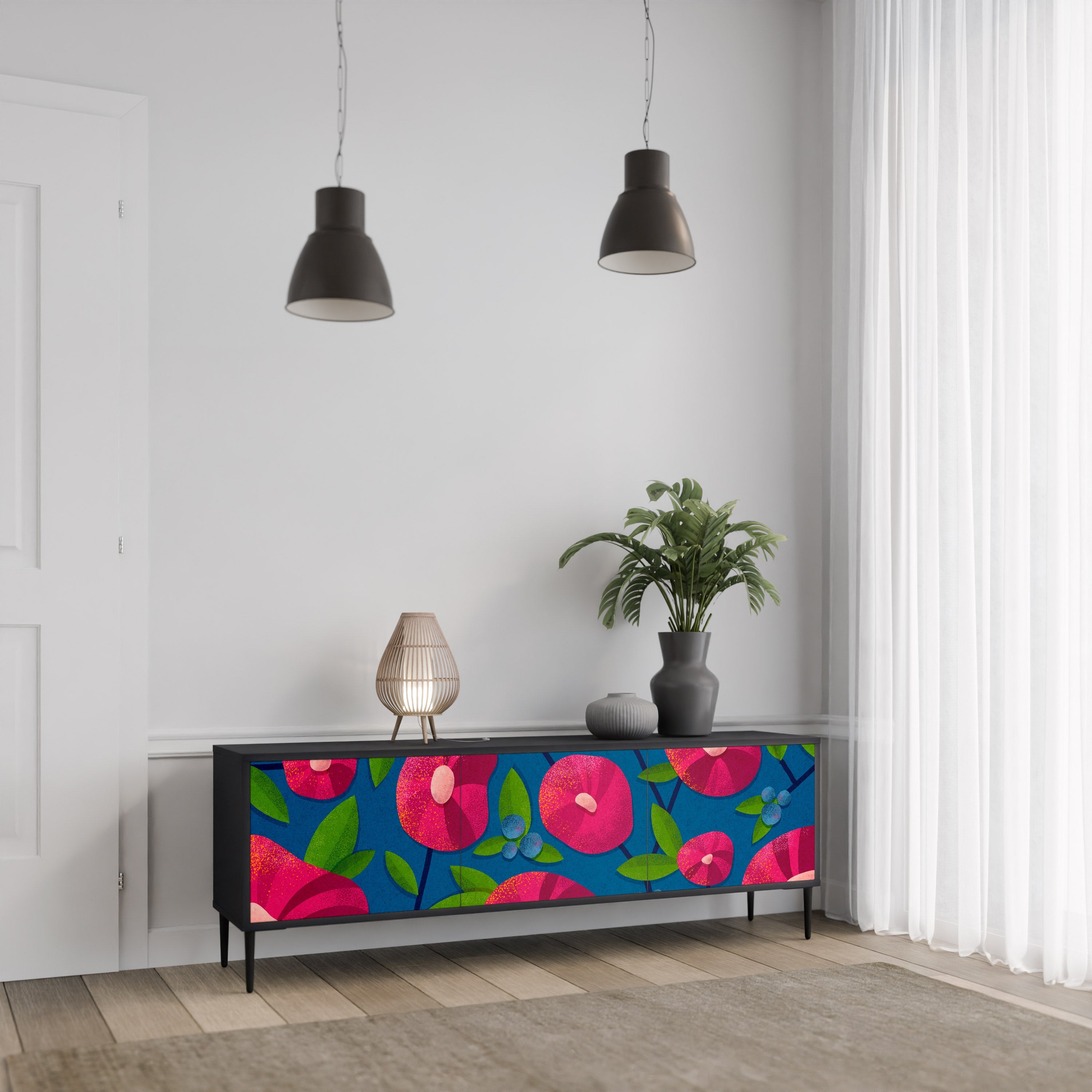 Meuble TV 3 portes SPRING THOUGHTS en finition noire