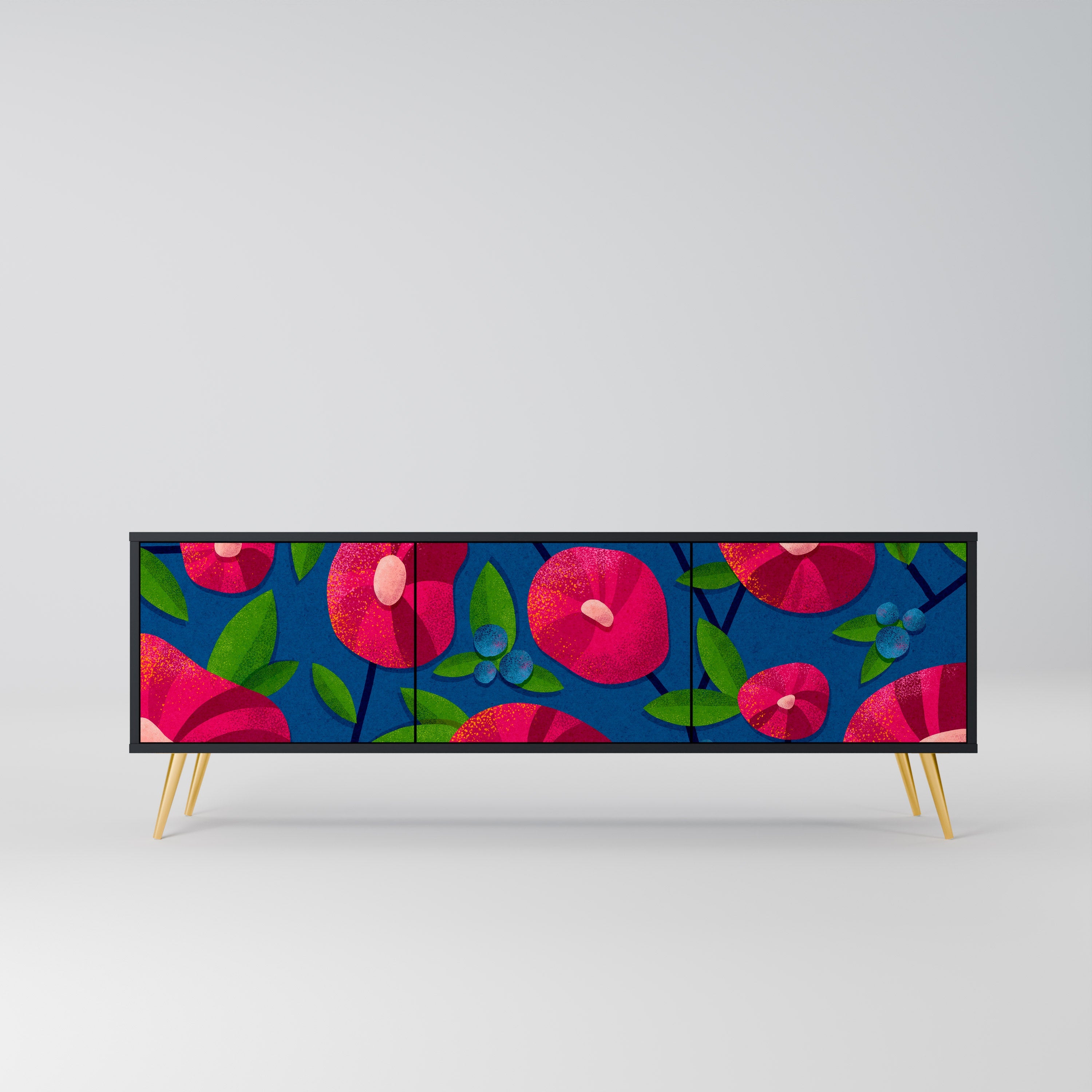 Meuble TV 3 portes SPRING THOUGHTS en finition noire