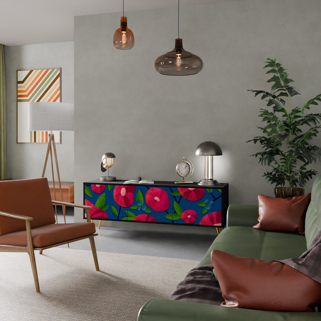 Meuble TV 3 portes SPRING THOUGHTS en finition noire