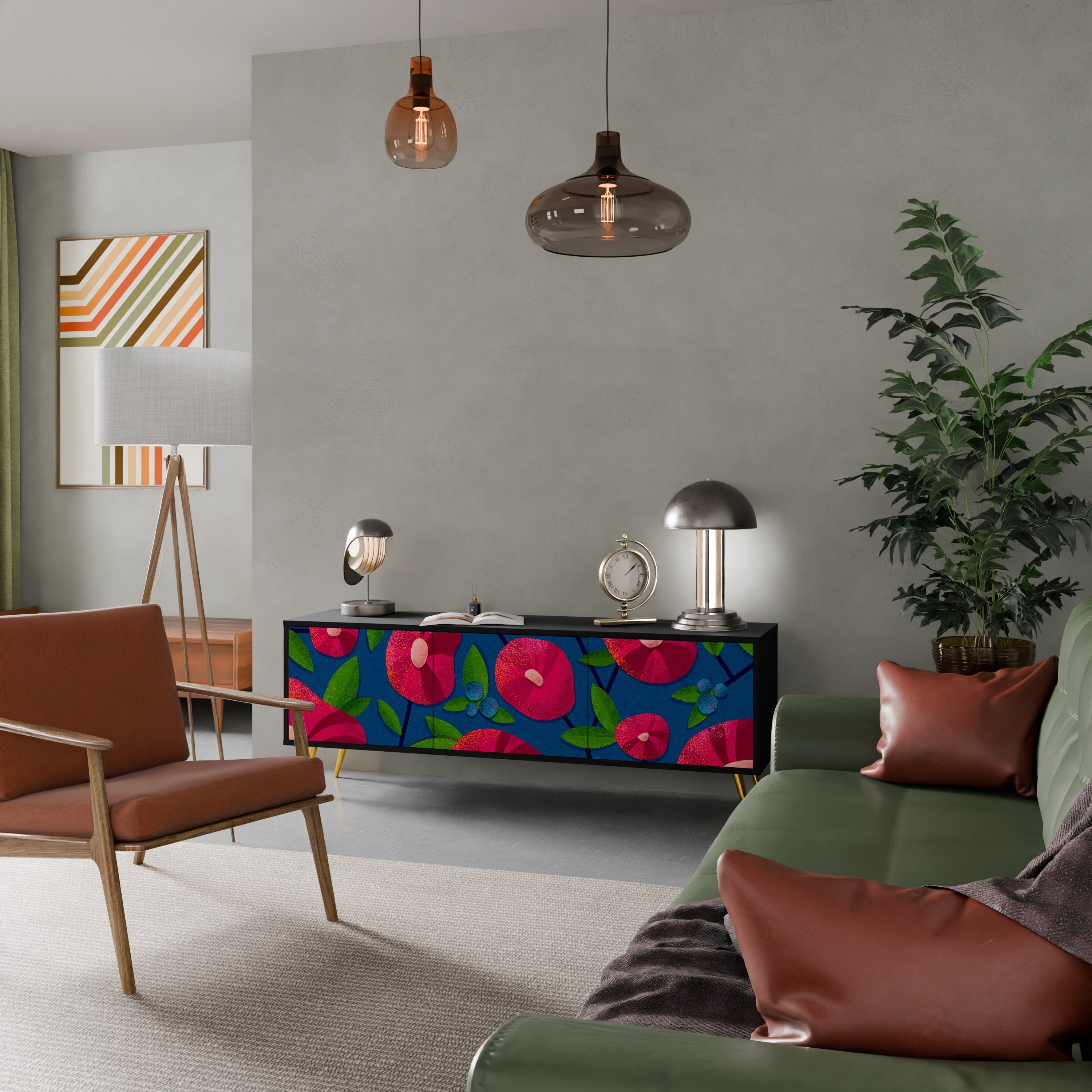 Meuble TV 3 portes SPRING THOUGHTS en finition noire