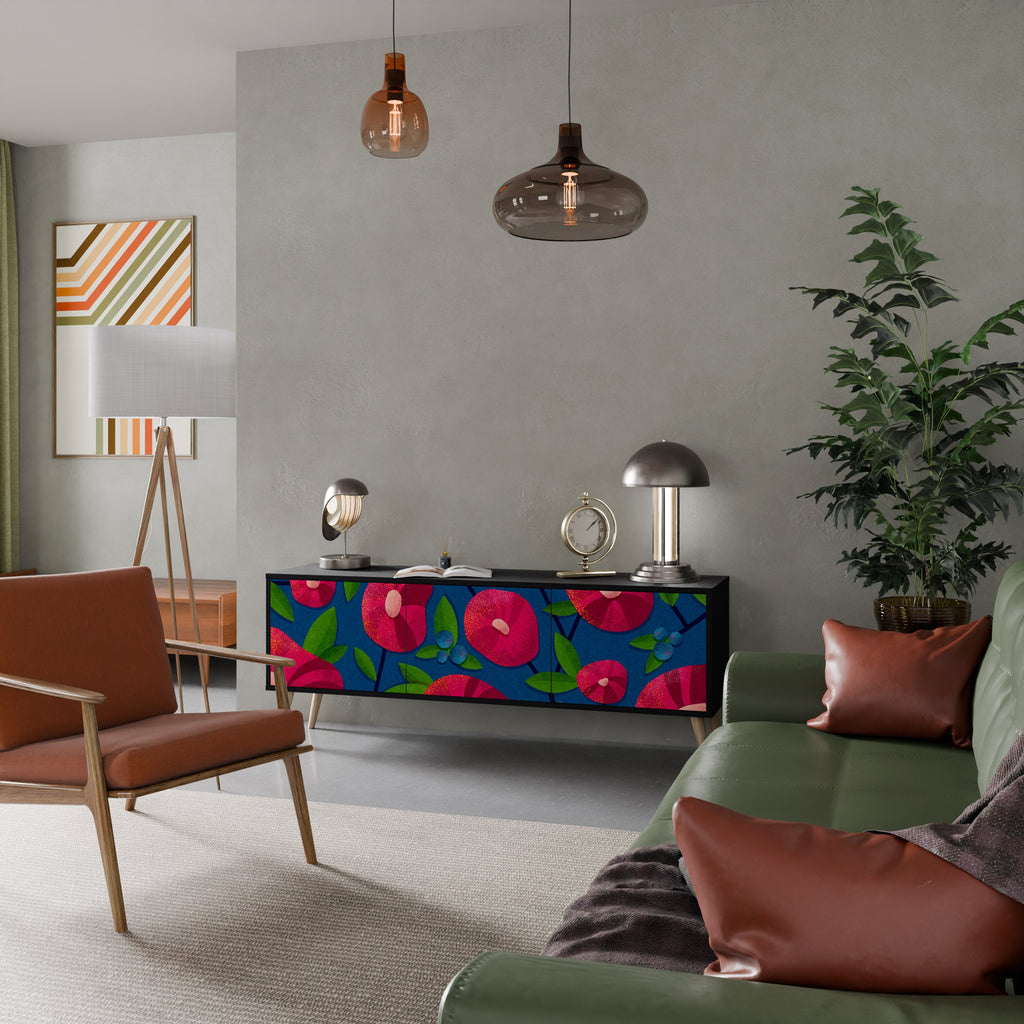 Meuble TV 3 portes SPRING THOUGHTS en finition noire