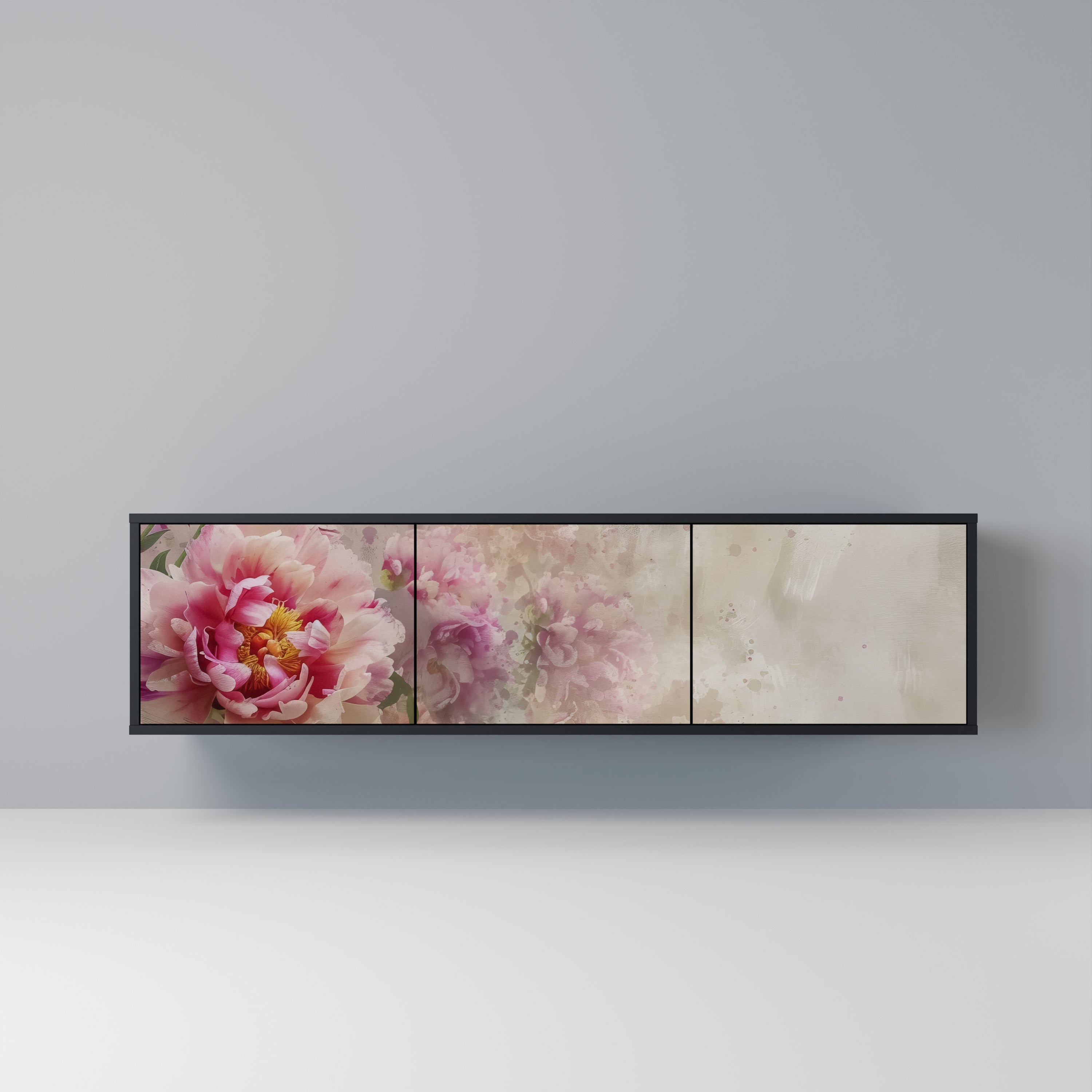 Meuble TV 3 portes PEONY WHISPER finition noire