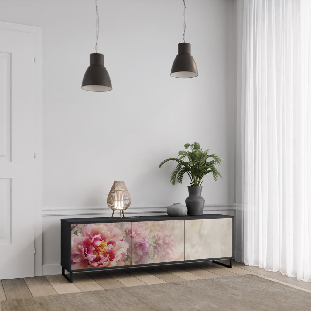 Meuble TV 3 portes PEONY WHISPER finition noire