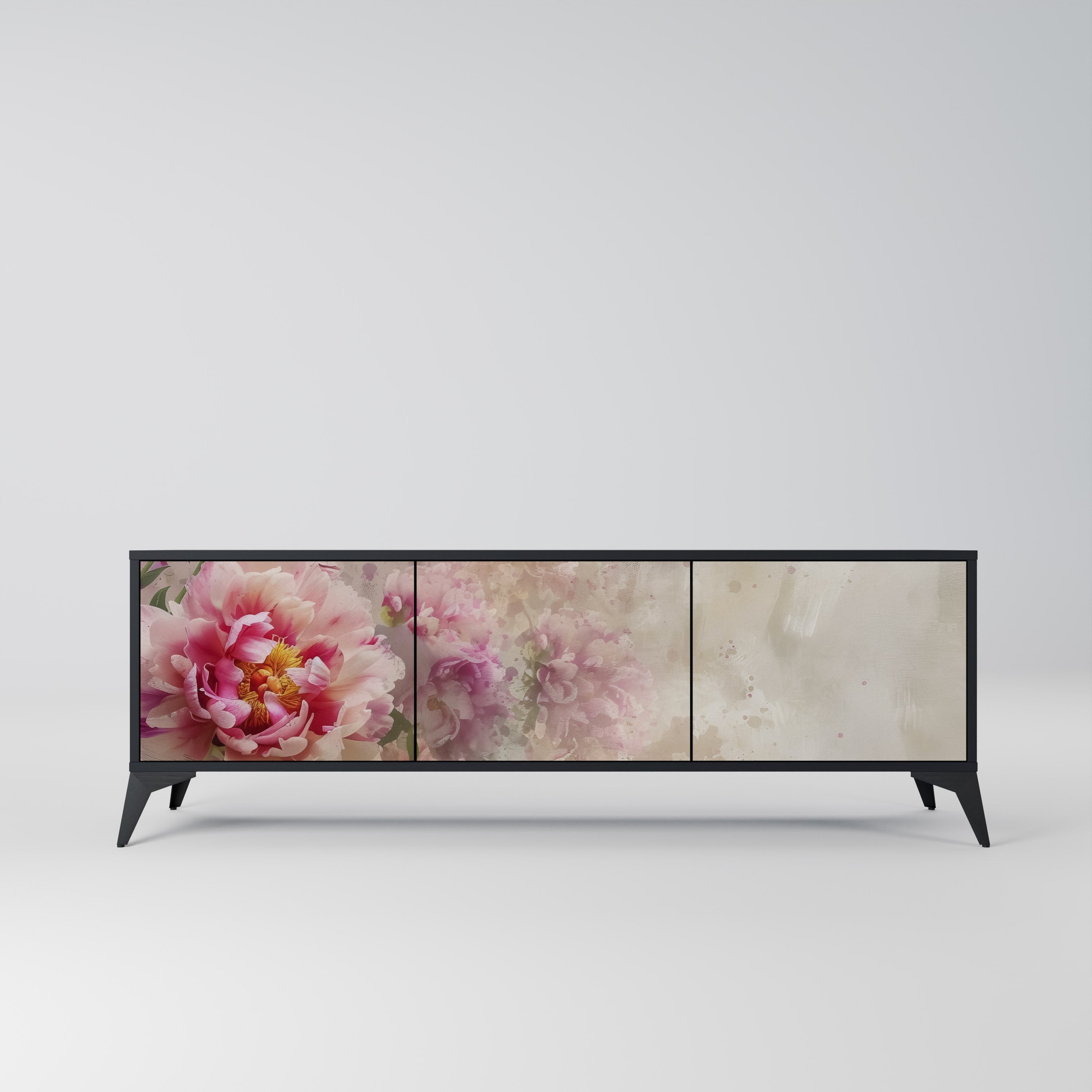 Meuble TV 3 portes PEONY WHISPER finition noire