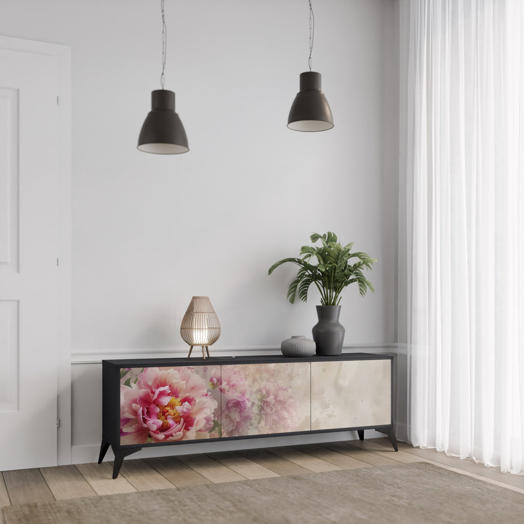 Meuble TV 3 portes PEONY WHISPER finition noire