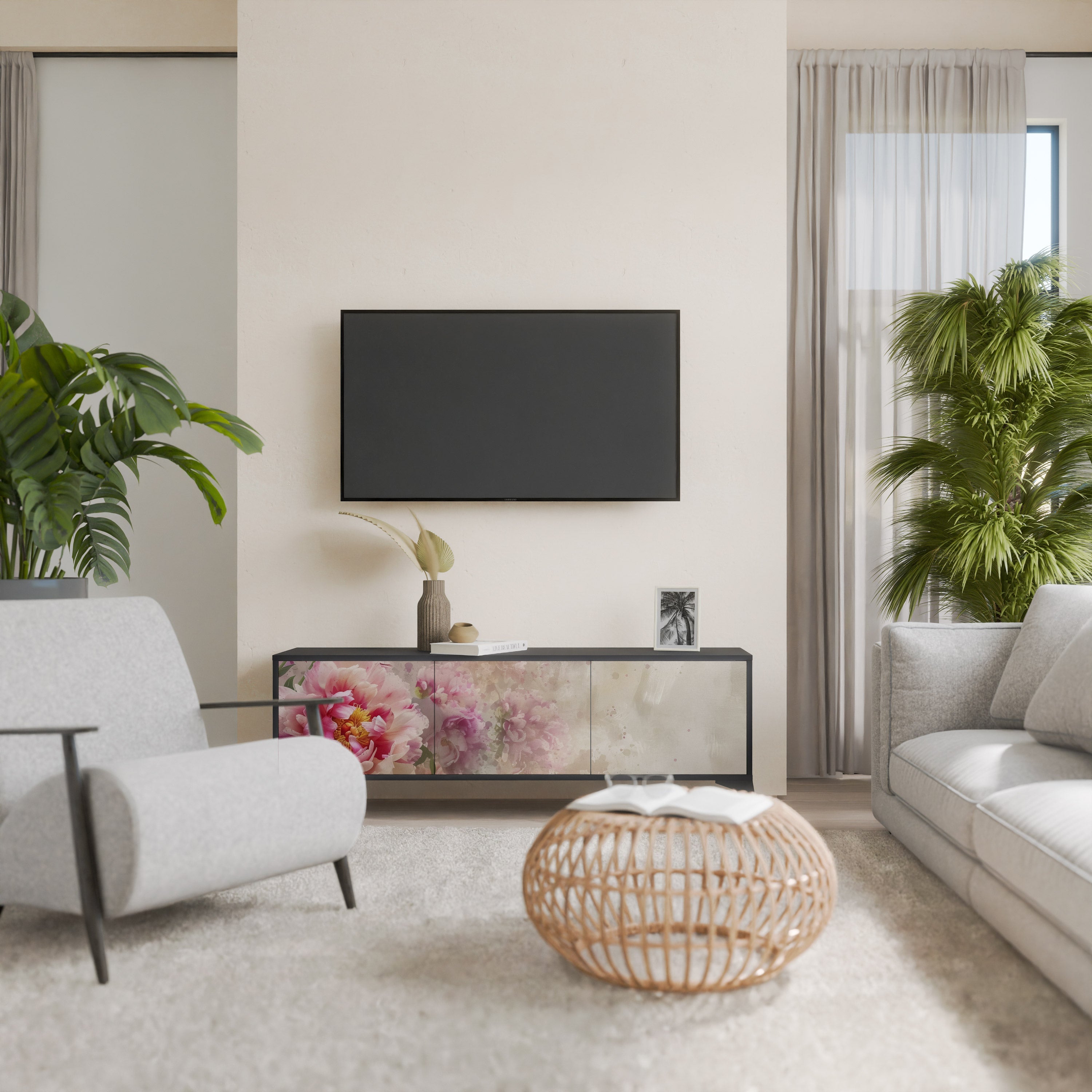 Meuble TV 3 portes PEONY WHISPER finition noire