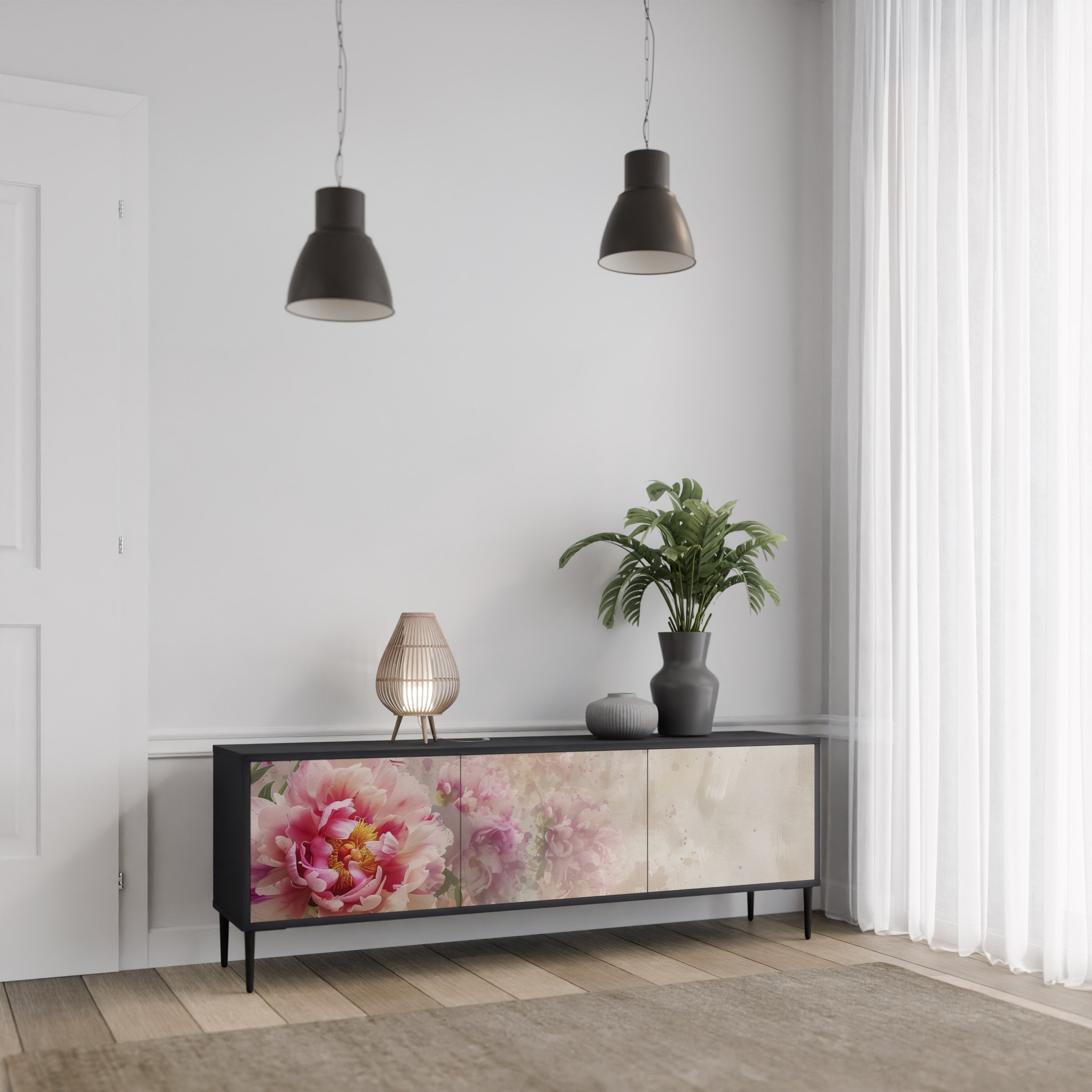 Meuble TV 3 portes PEONY WHISPER finition noire