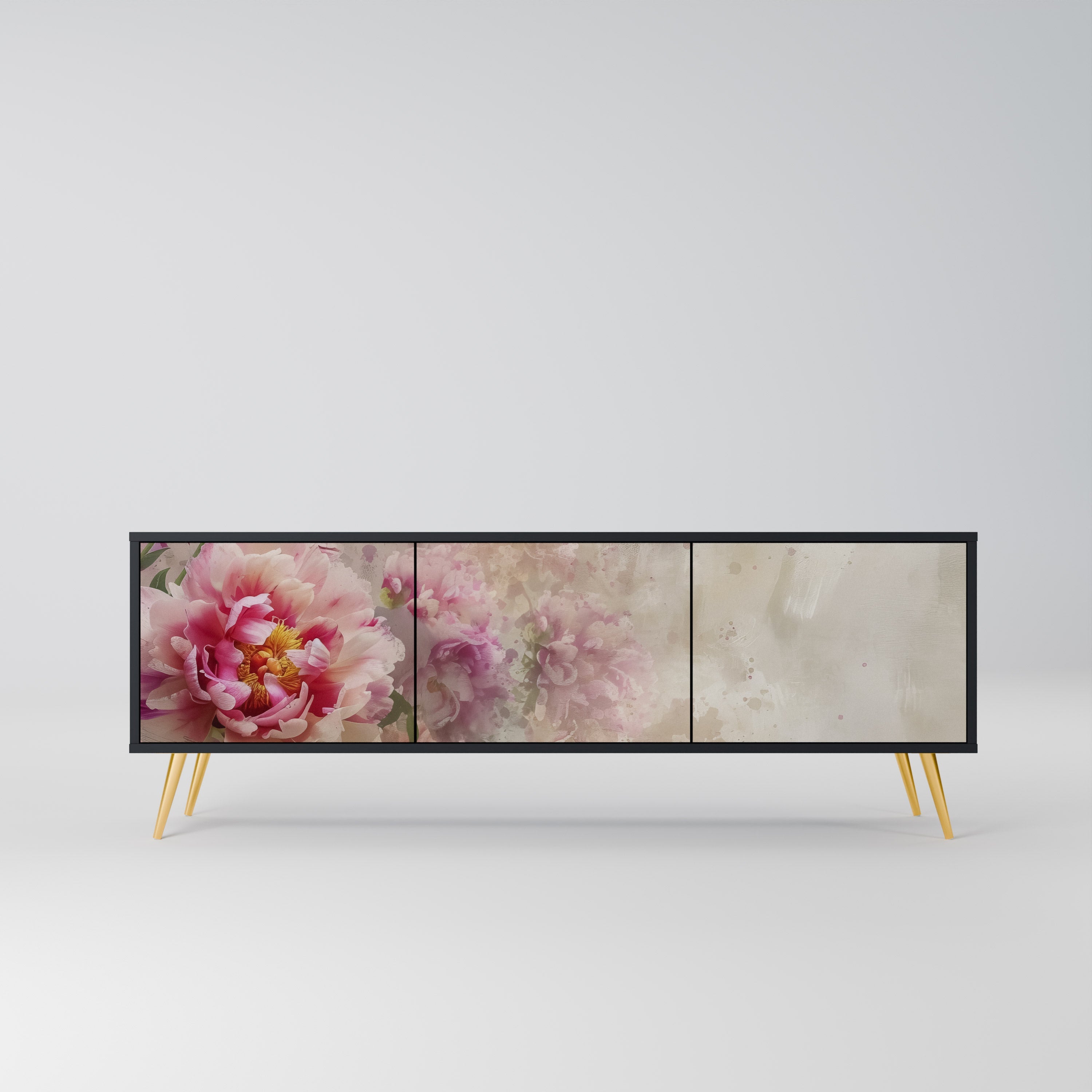 Meuble TV 3 portes PEONY WHISPER finition noire