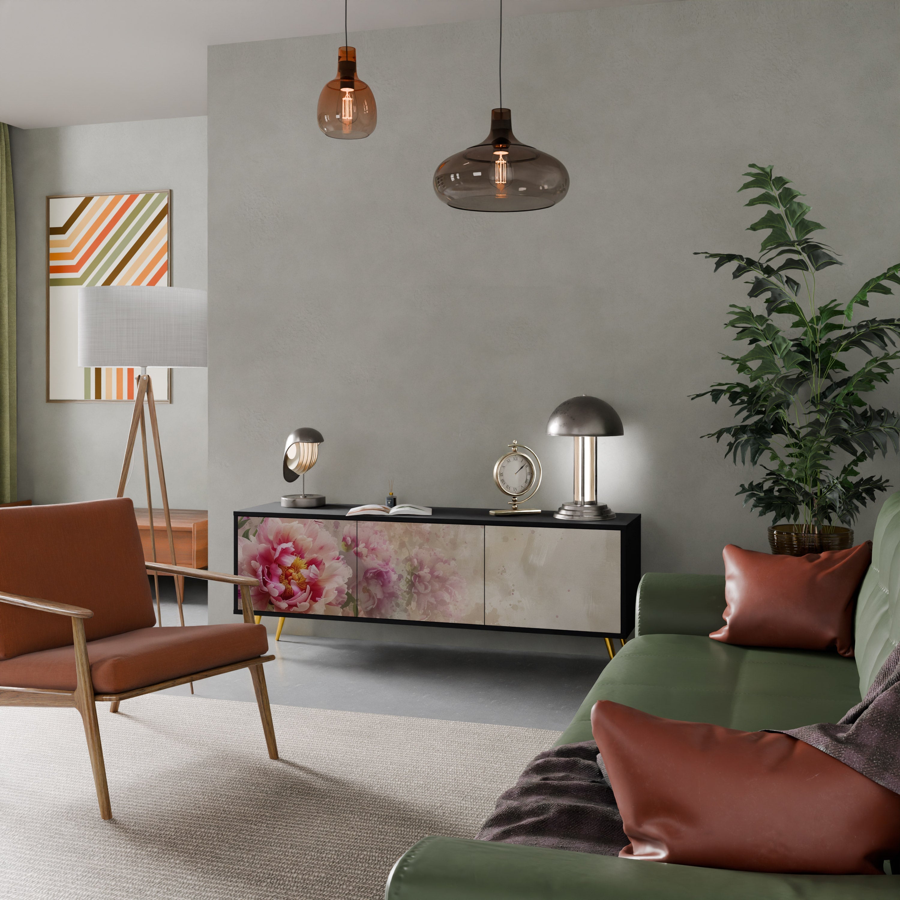 Meuble TV 3 portes PEONY WHISPER finition noire