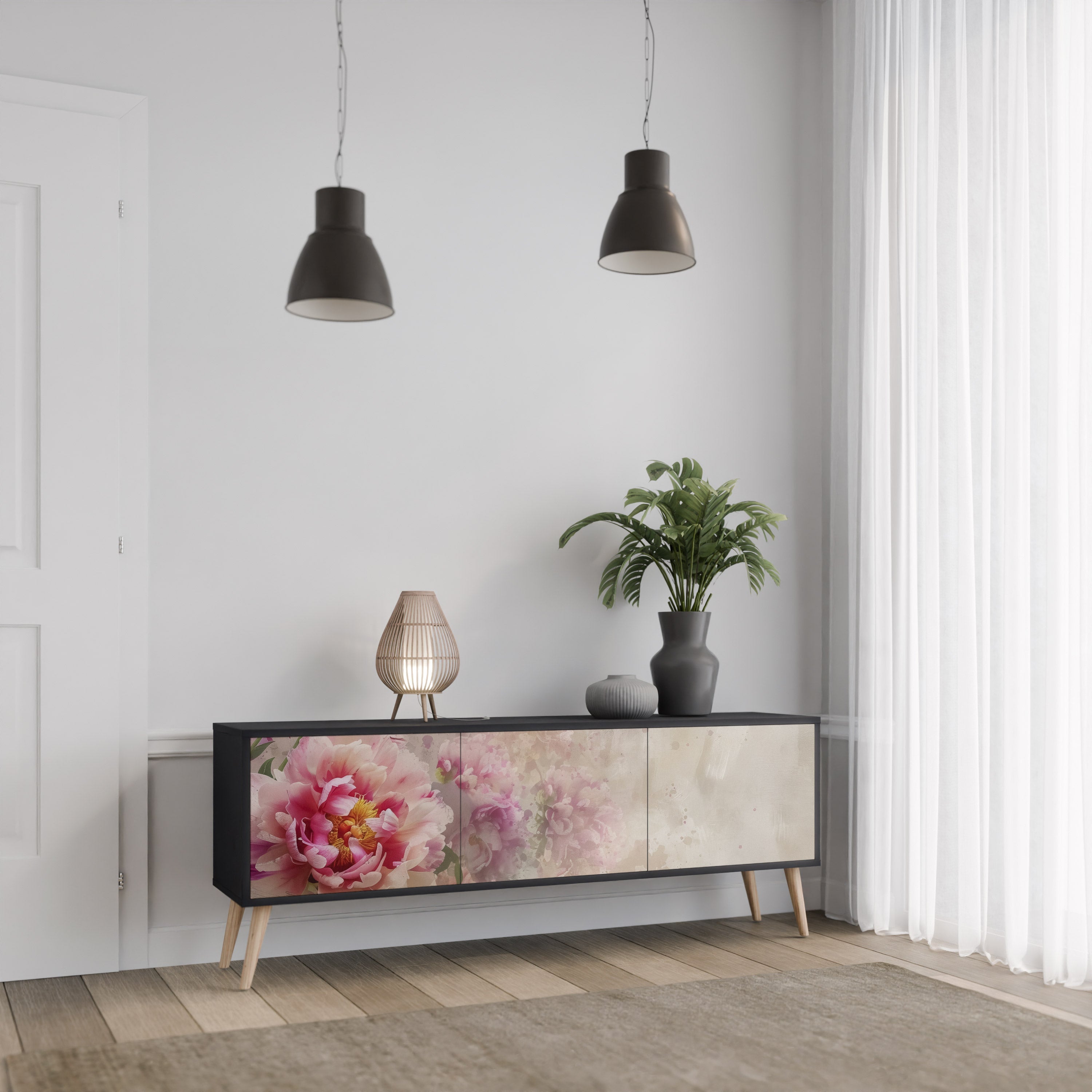 Meuble TV 3 portes PEONY WHISPER finition noire