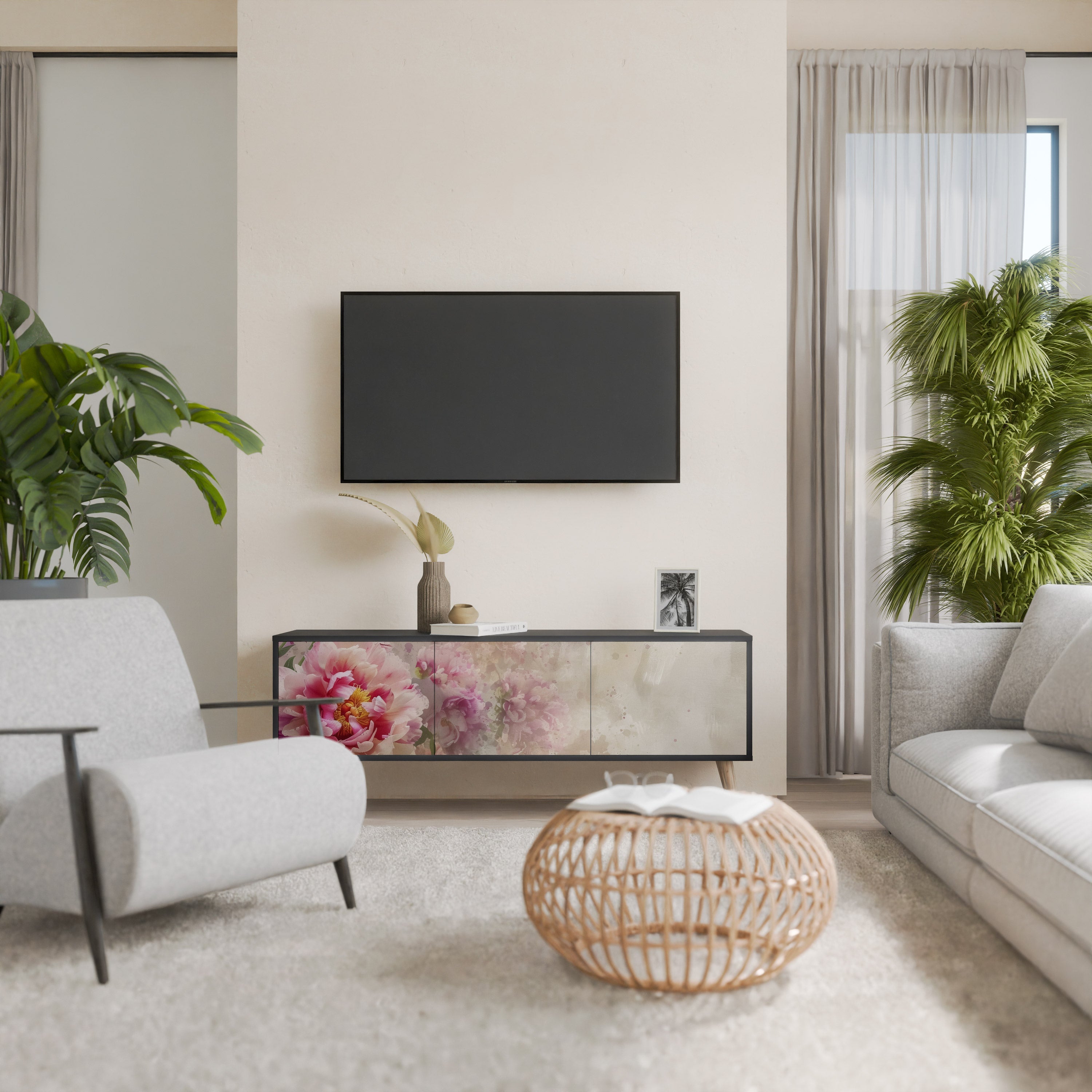 Meuble TV 3 portes PEONY WHISPER finition noire