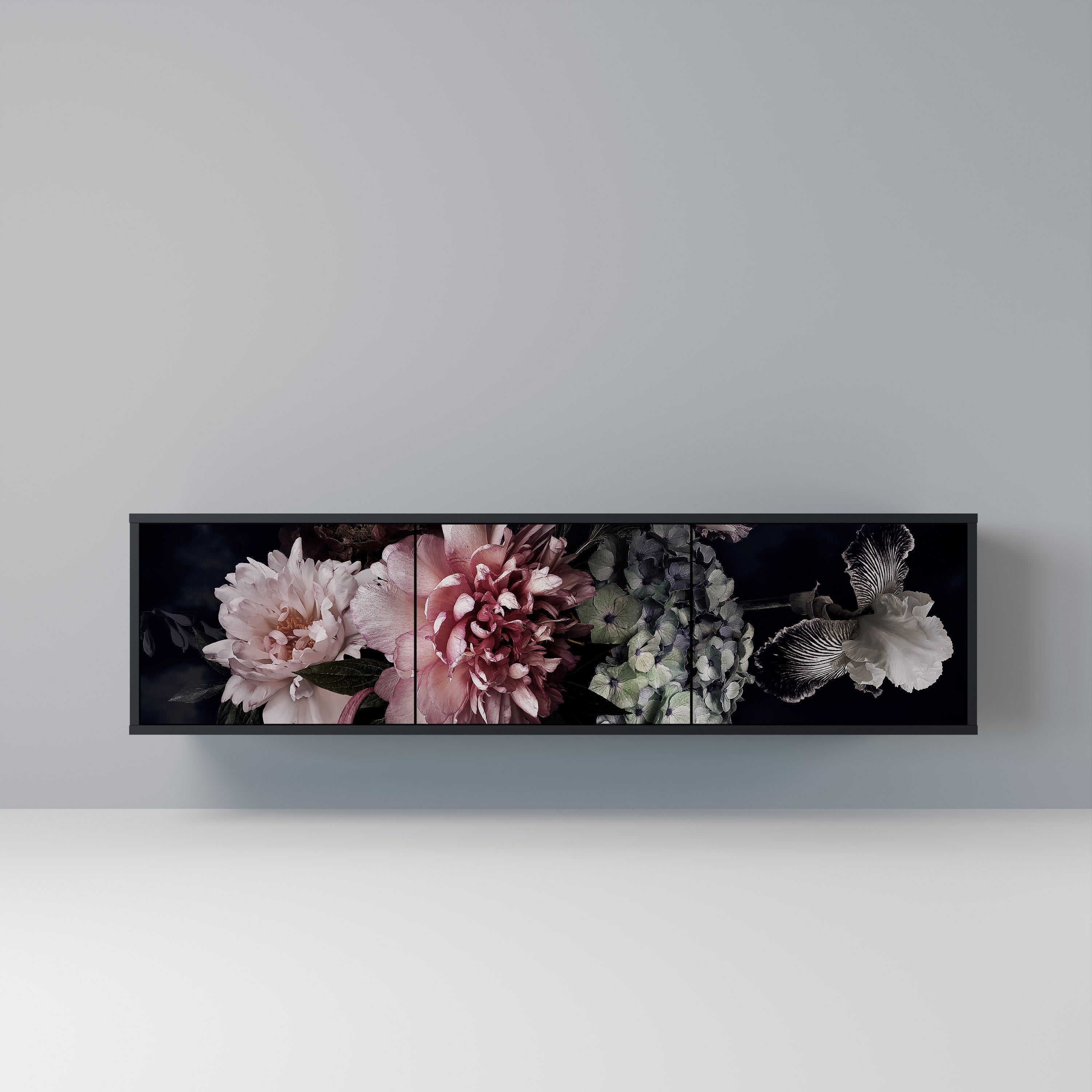 Meuble TV 3 portes PURE BLOSSOM finition noire