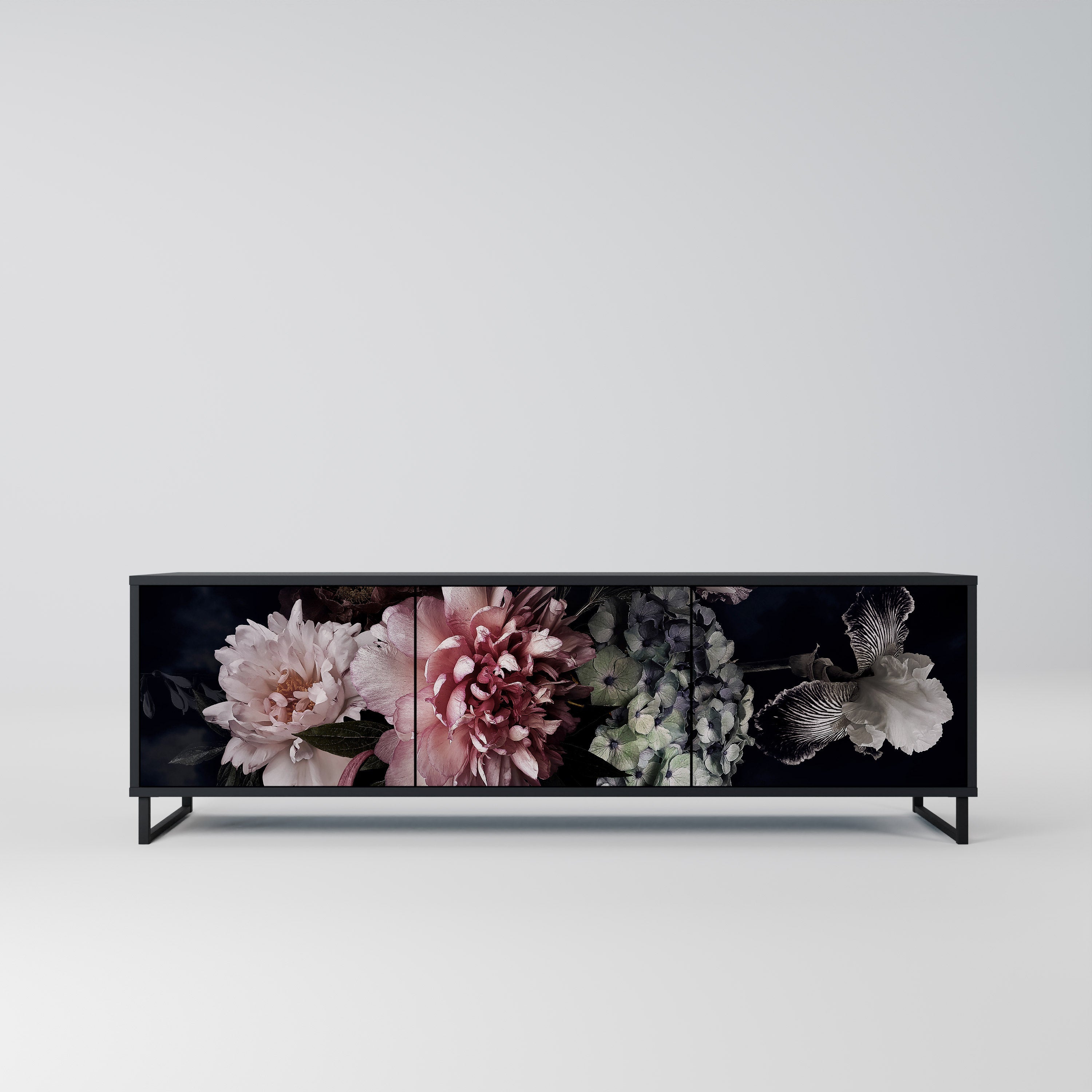 Meuble TV 3 portes PURE BLOSSOM finition noire