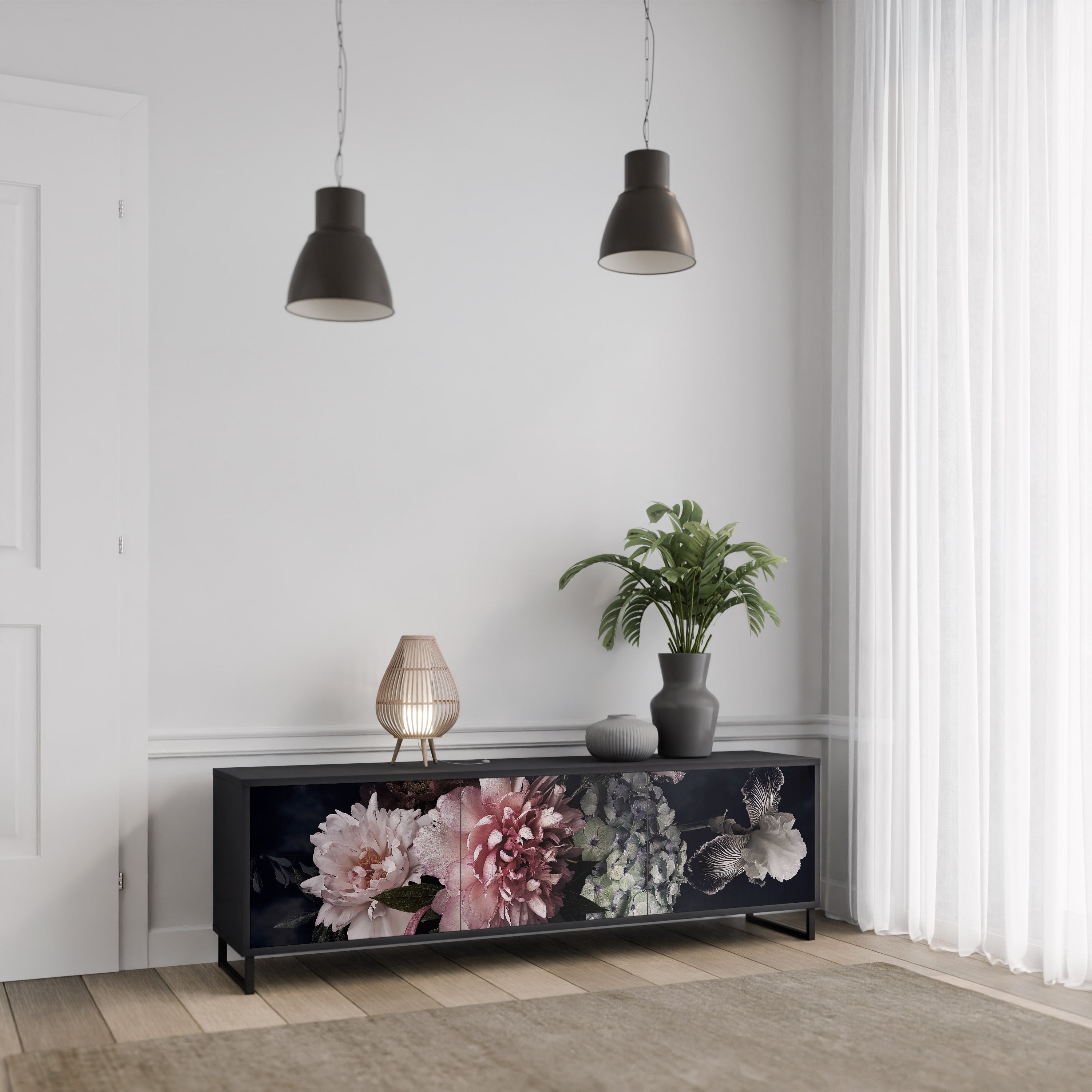 Meuble TV 3 portes PURE BLOSSOM finition noire