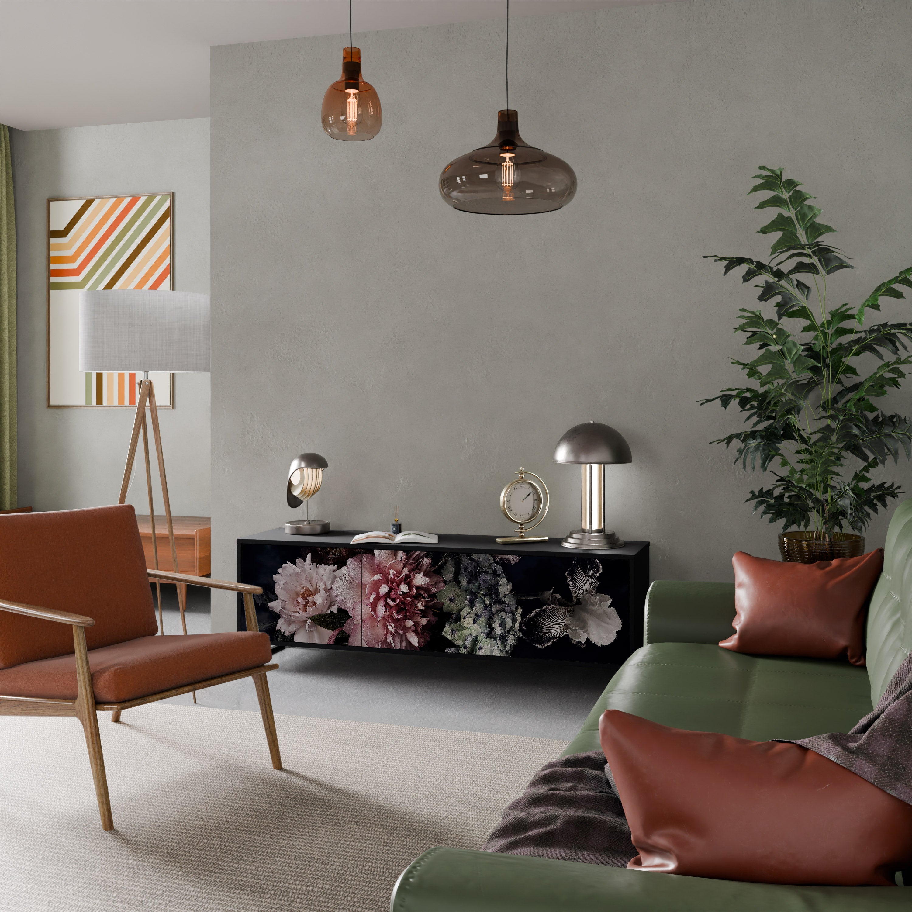 Meuble TV 3 portes PURE BLOSSOM finition noire