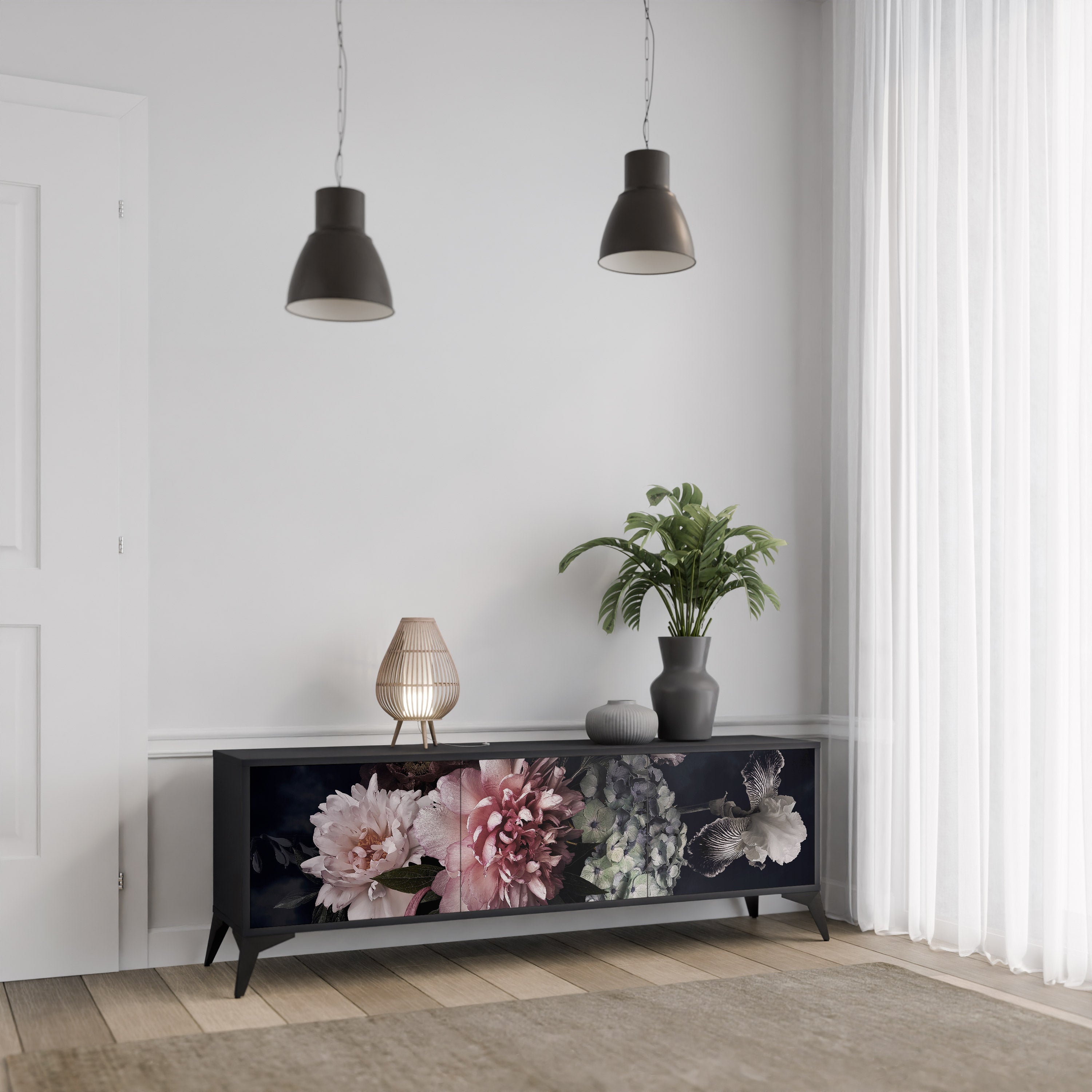 Meuble TV 3 portes PURE BLOSSOM finition noire