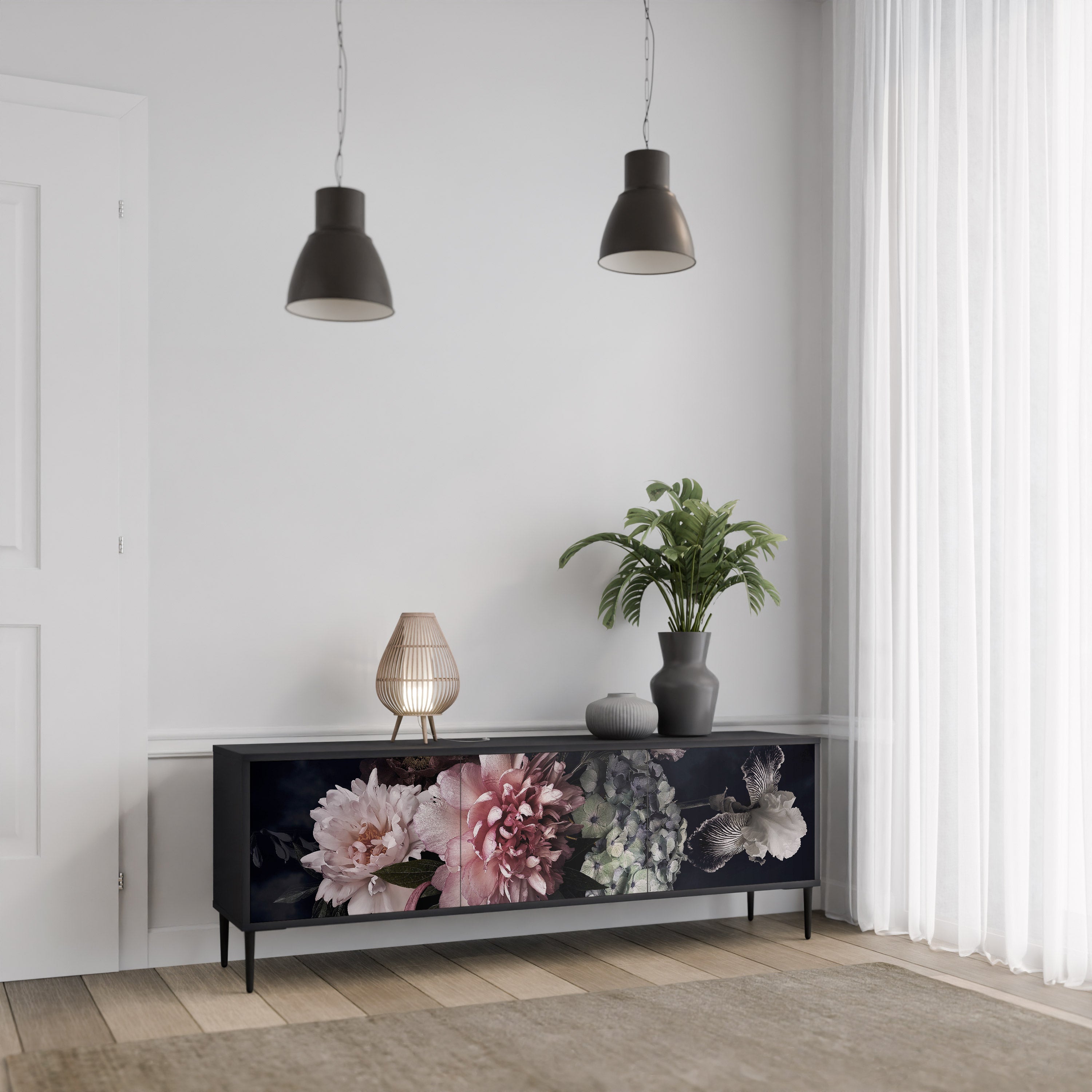 Meuble TV 3 portes PURE BLOSSOM finition noire