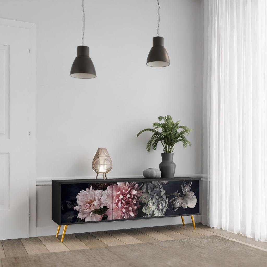 Meuble TV 3 portes PURE BLOSSOM finition noire