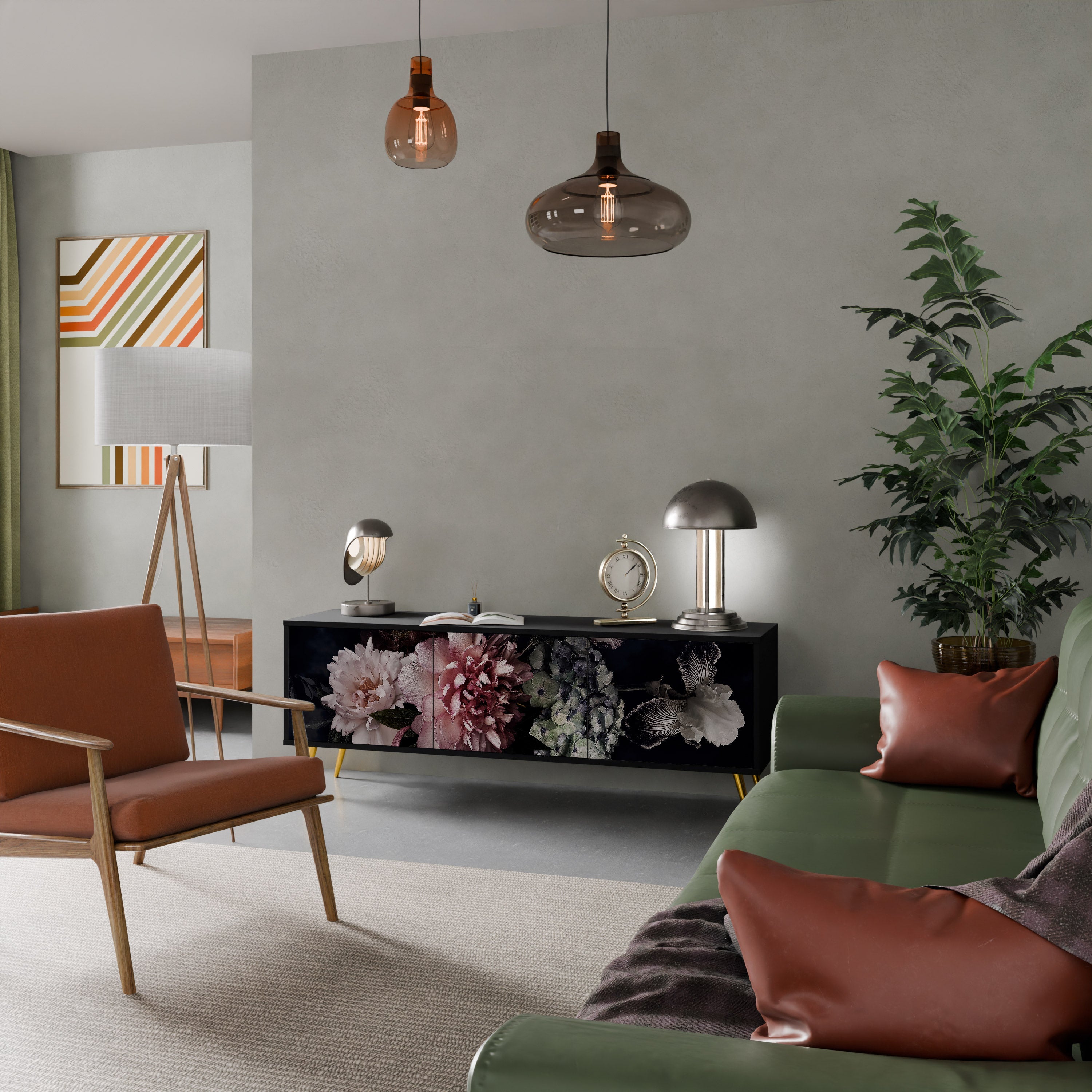 Meuble TV 3 portes PURE BLOSSOM finition noire