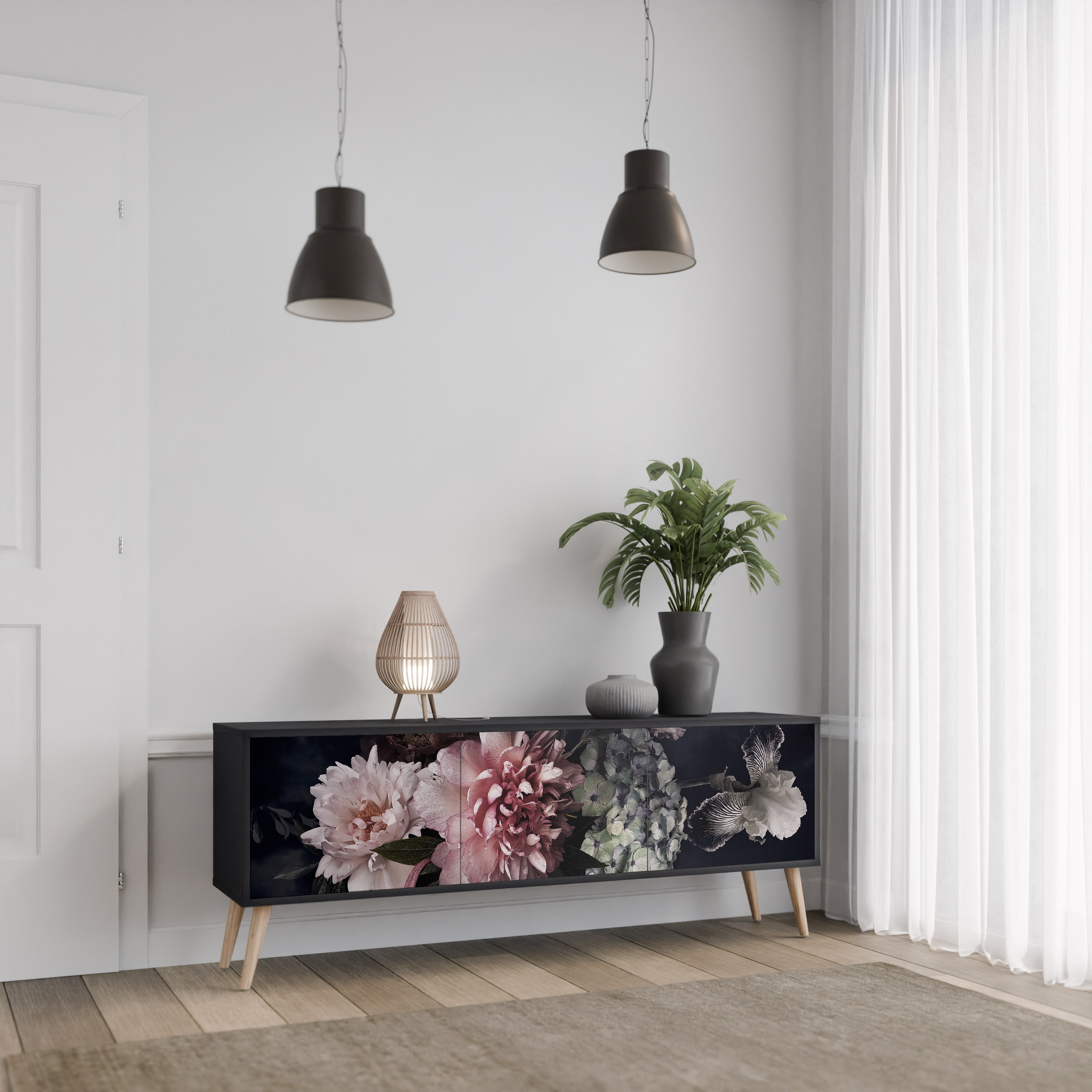 Meuble TV 3 portes PURE BLOSSOM finition noire