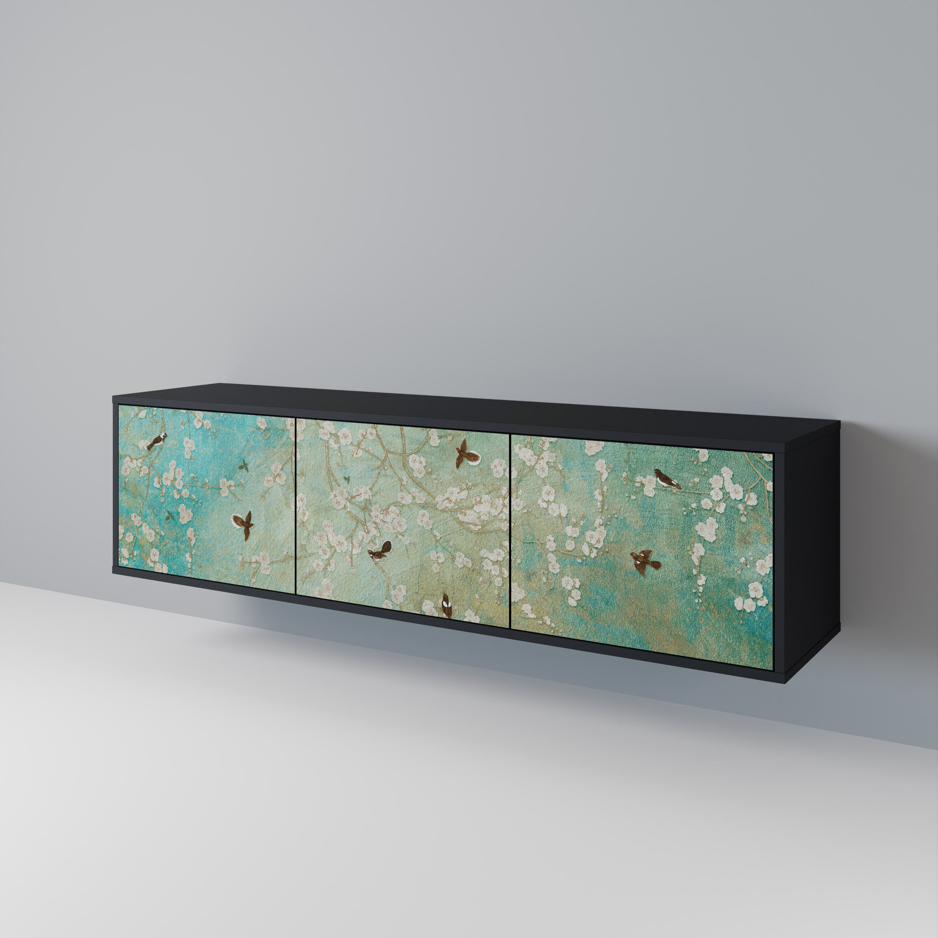 Meuble TV 3 portes BLOOMING CHARM finition noire