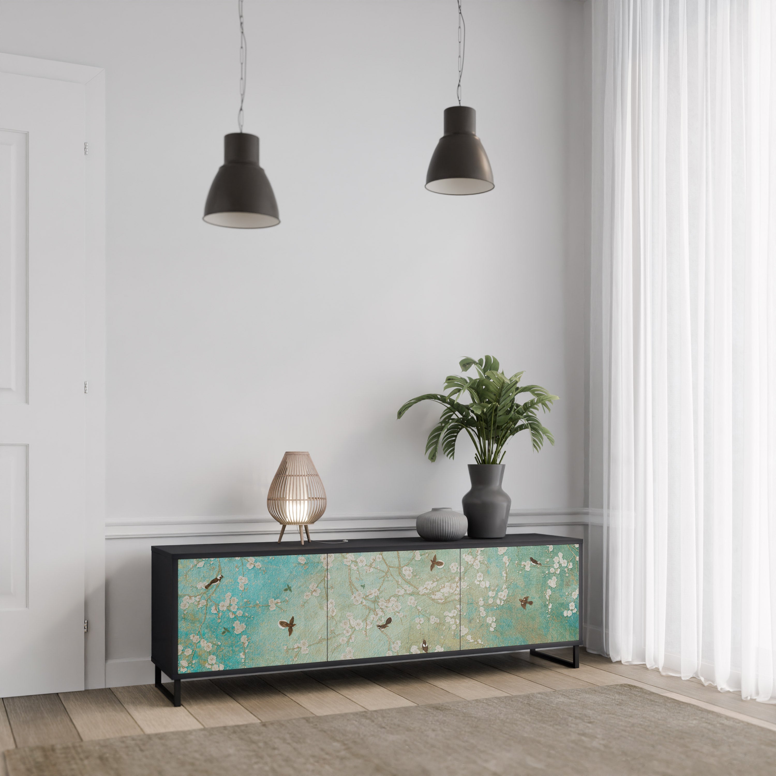 Meuble TV 3 portes BLOOMING CHARM finition noire